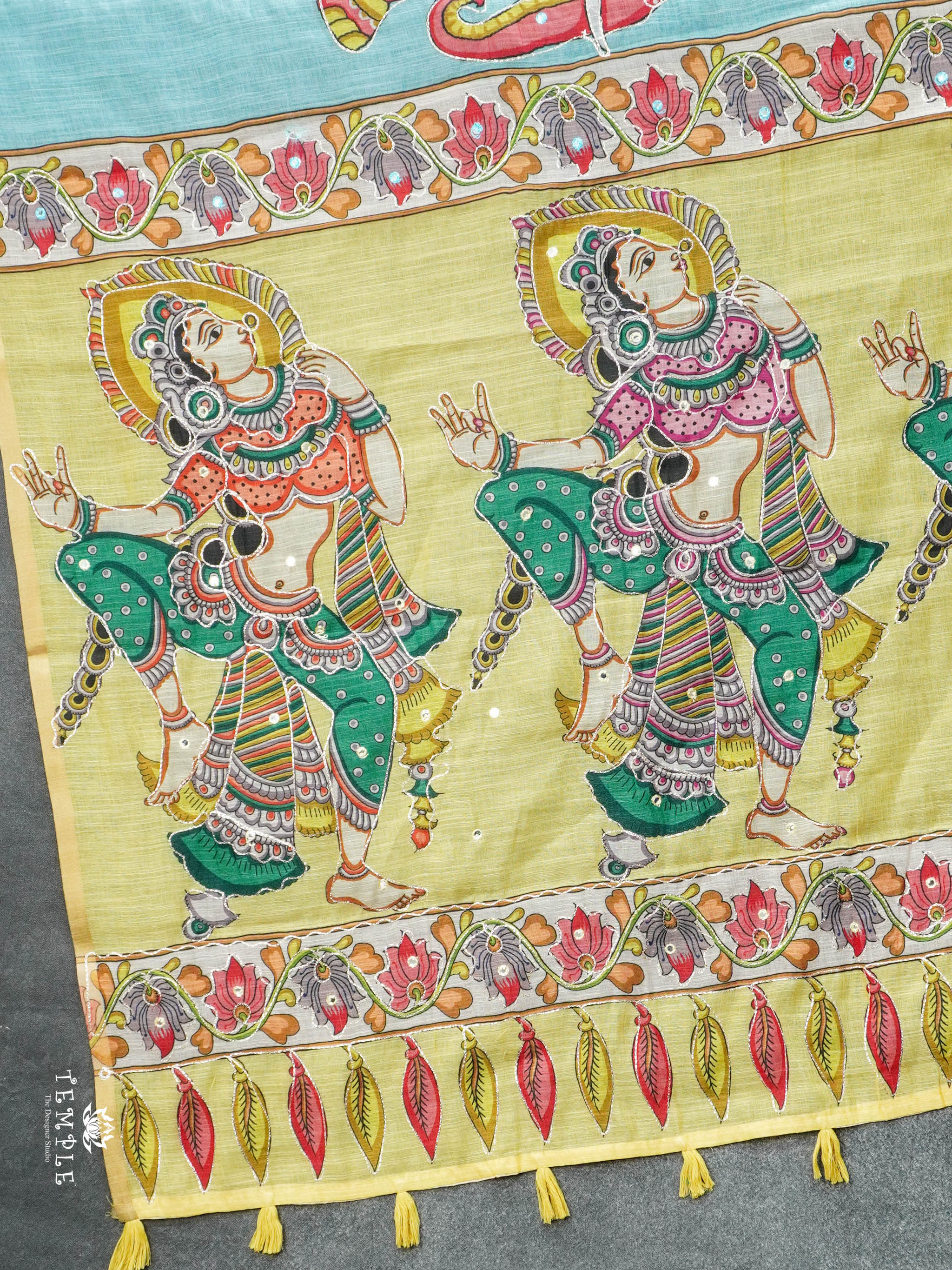 Elephant Printed Linen Cotton Saree | TTDS2976