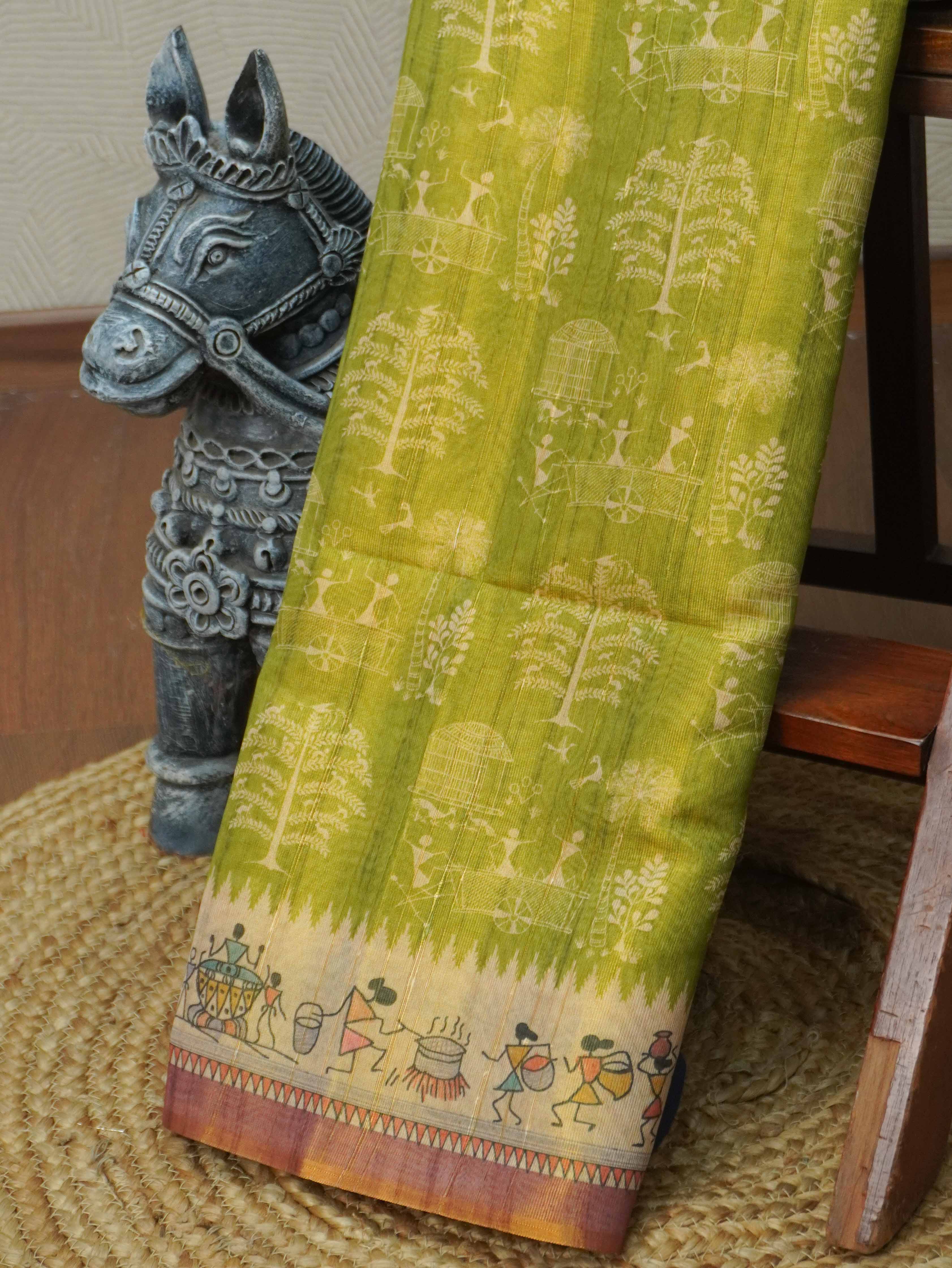 Printed Paper Tussar Saree | TTDS3417