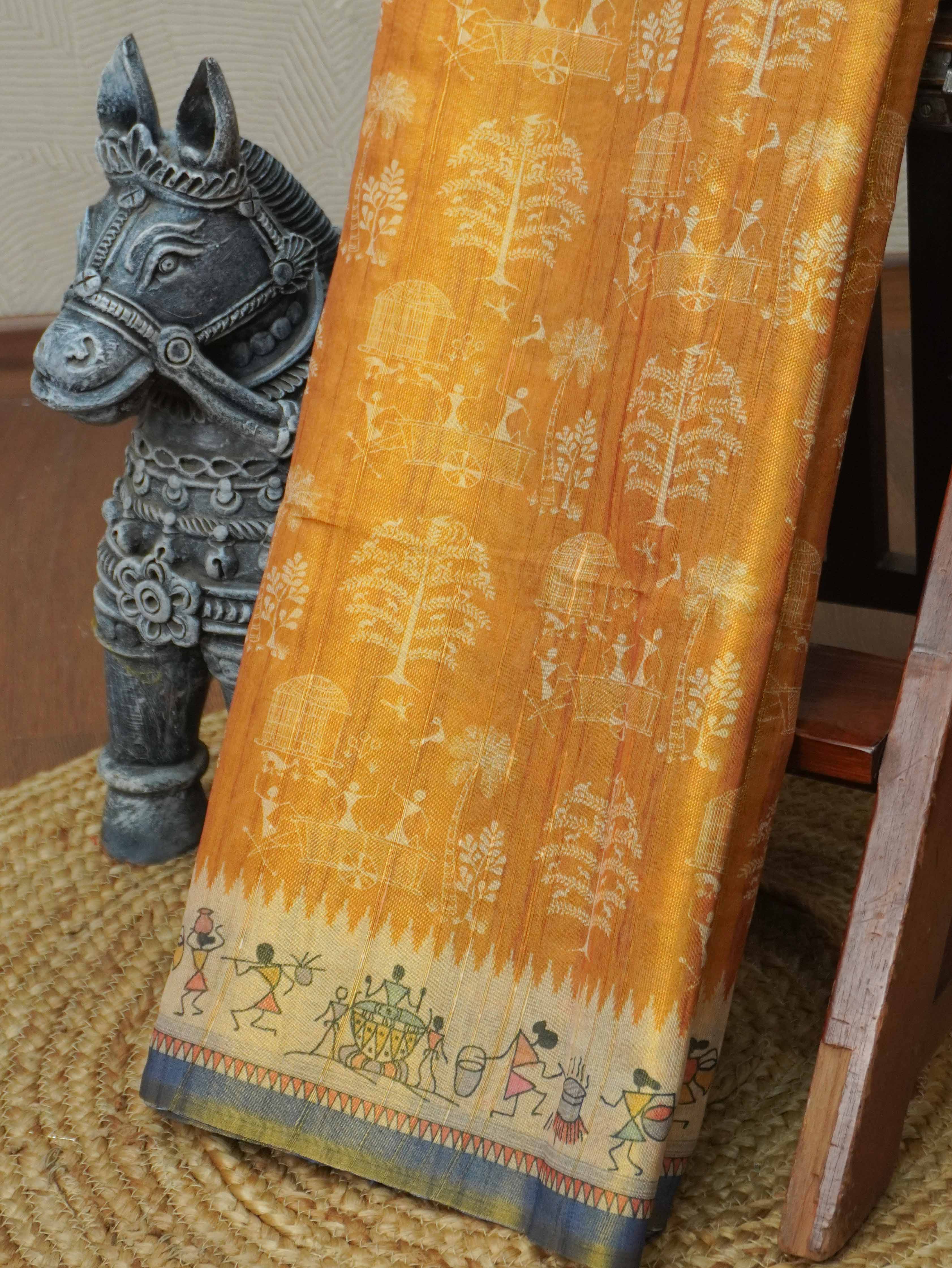 Printed Paper Tussar Saree | TTDS3417