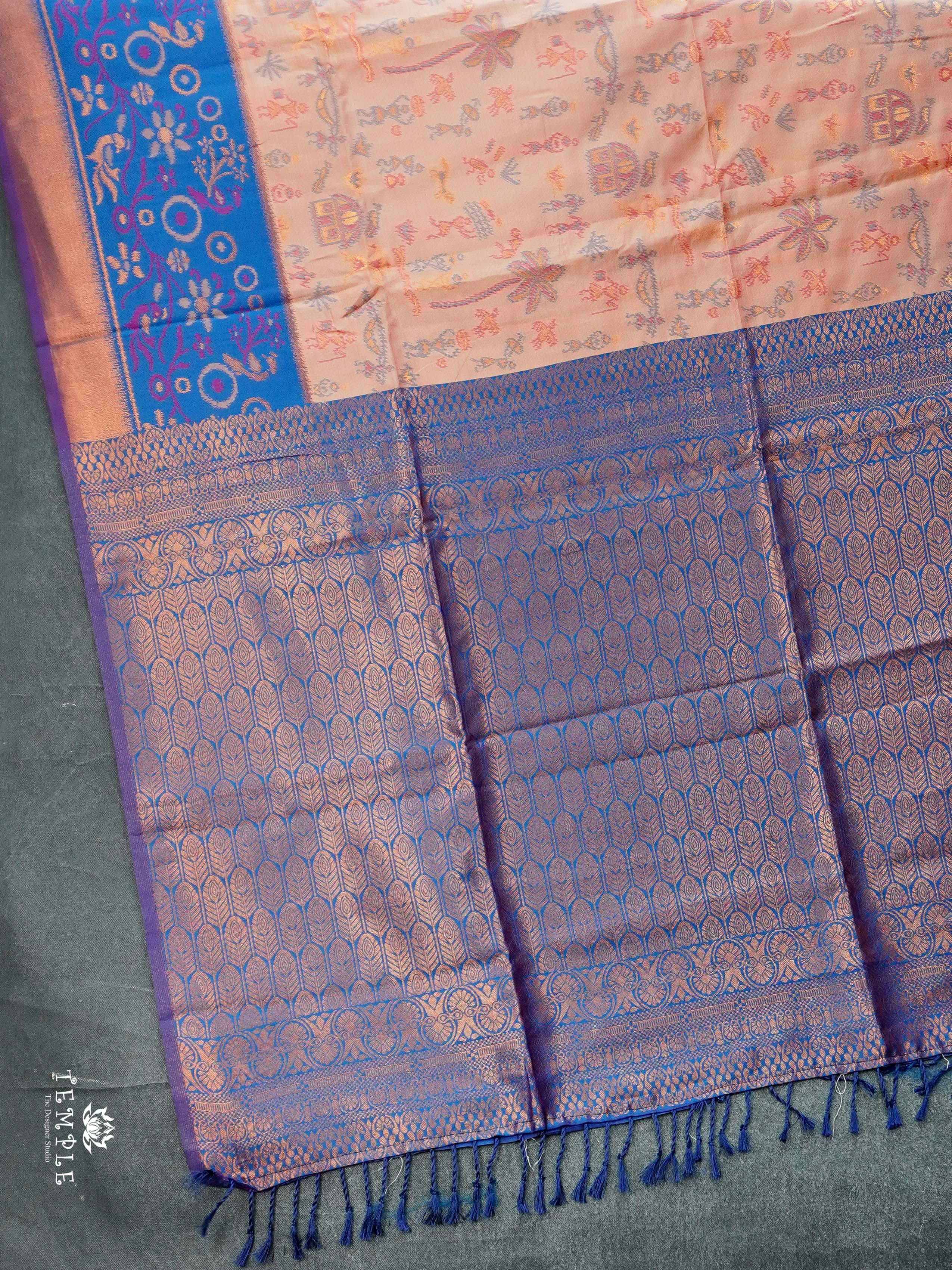 Warli Printed Art Silk Sarees(Peach) | TTDS2519