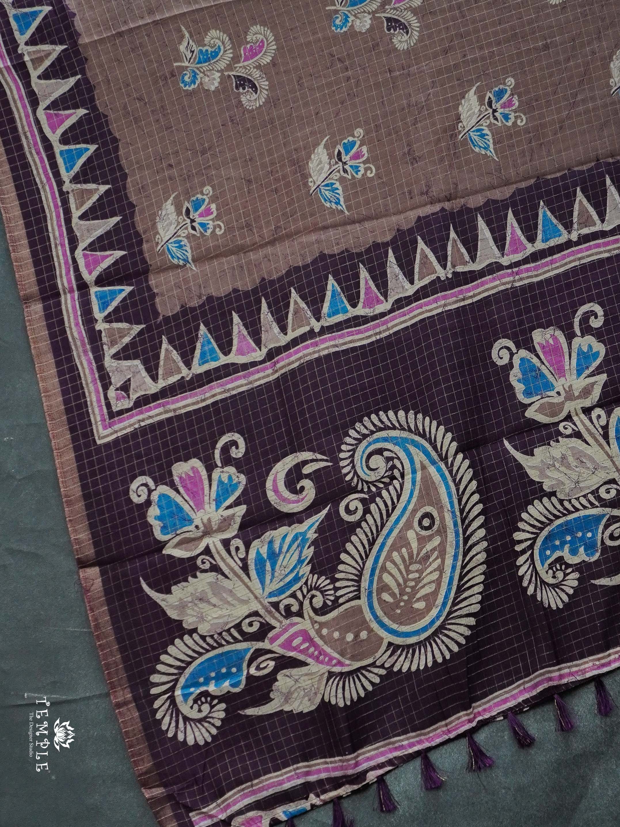 Linen Cotton Saree With Checked Pattern | TTDS2050