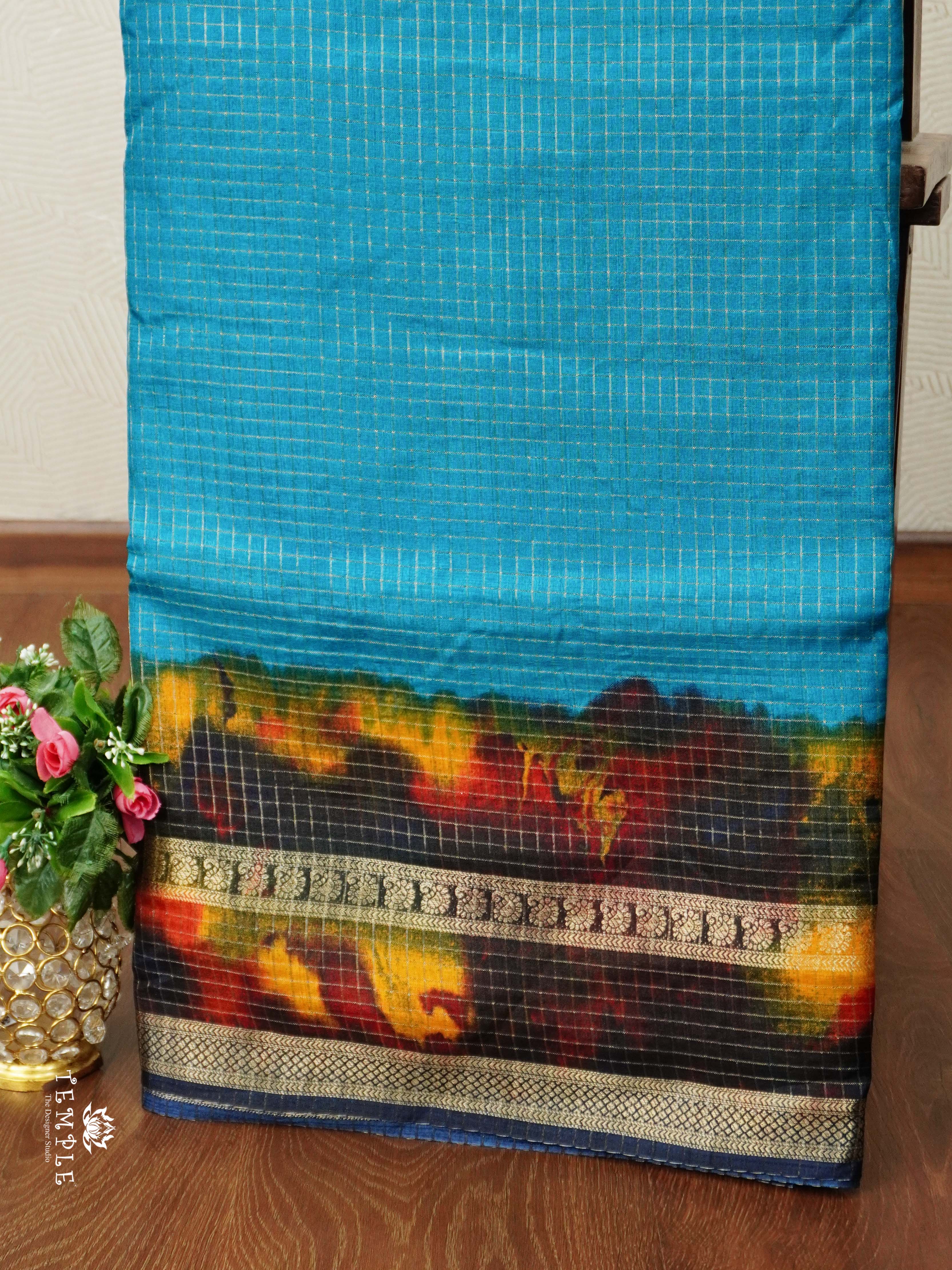 Checked Pattern Crepe Silk Saree | TTDS2547