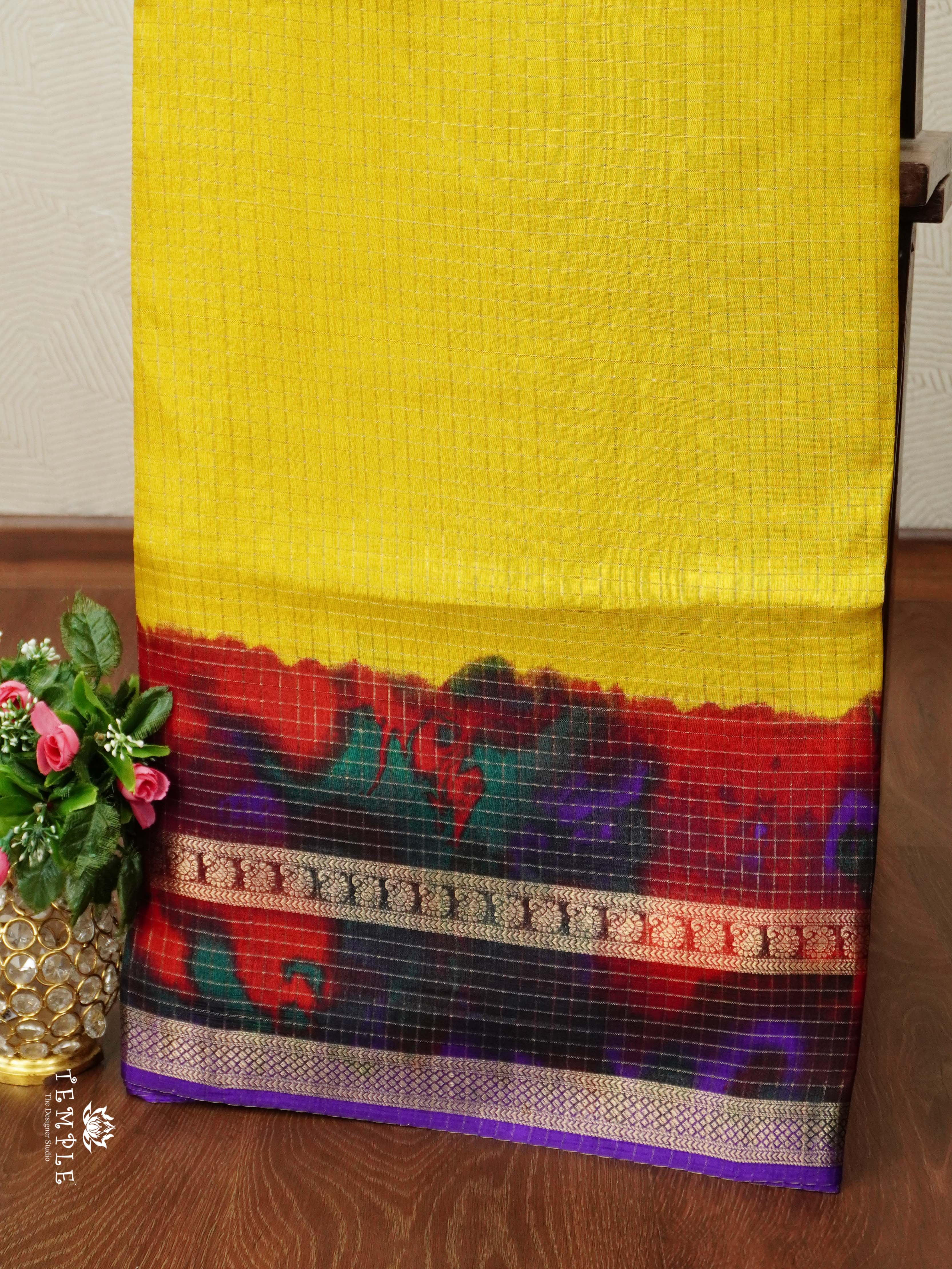 Checked Pattern Crepe Silk Saree | TTDS2547