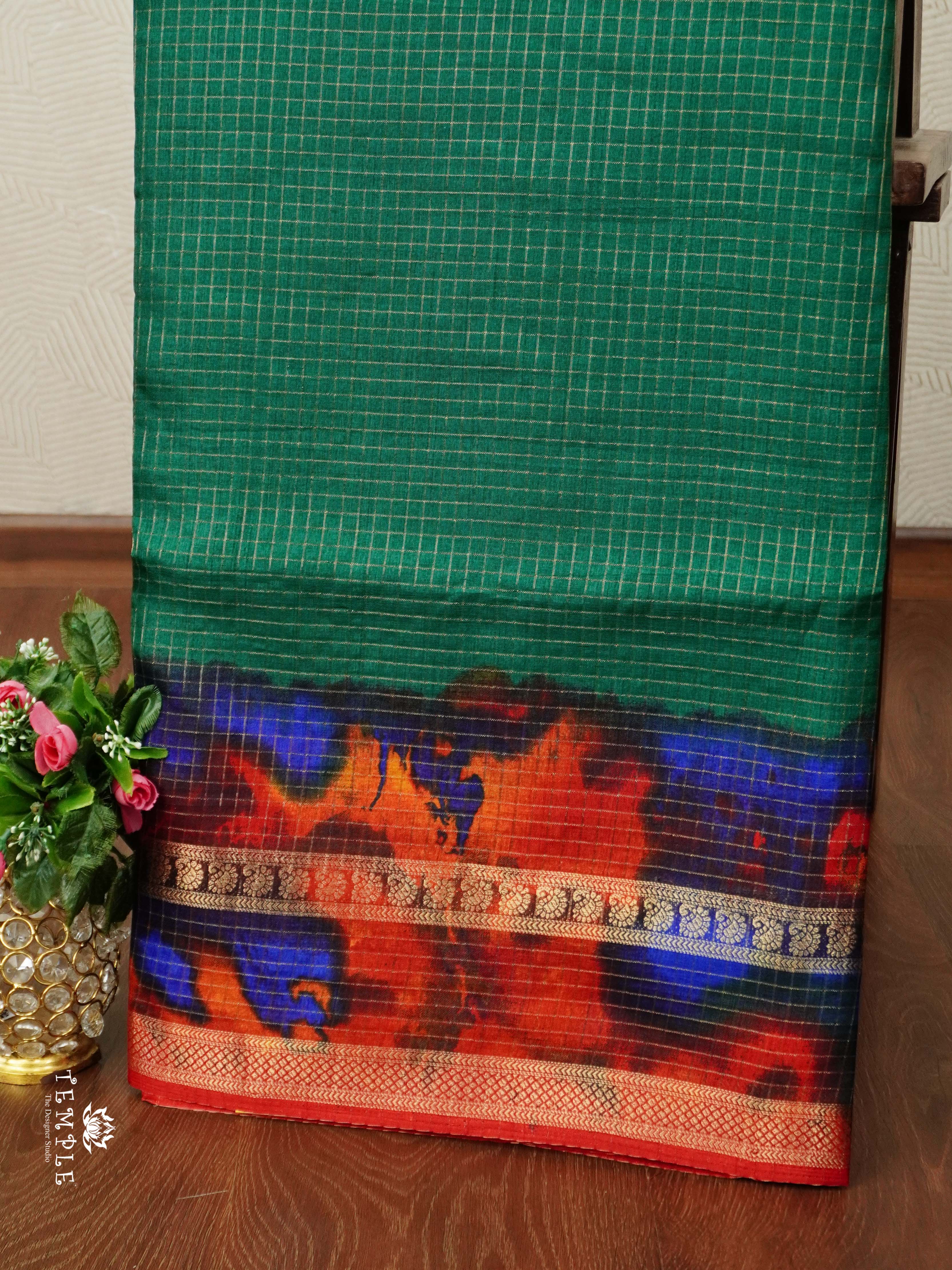 Checked Pattern Crepe Silk Saree | TTDS2547