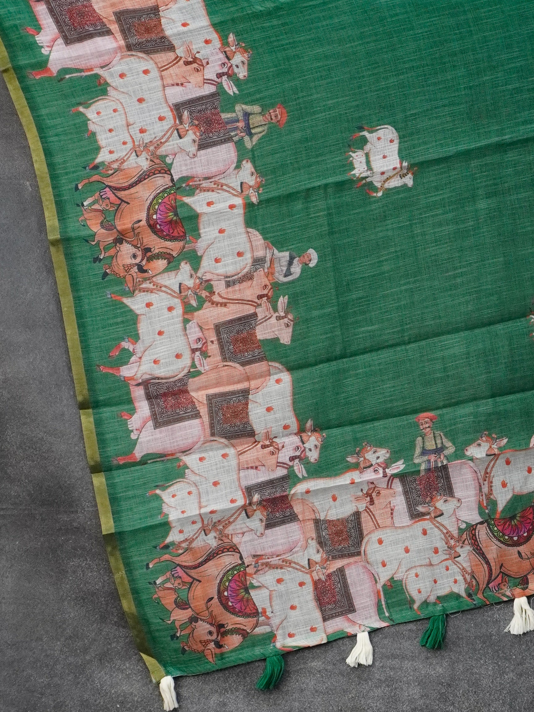 Pichwai Printed Linen Cotton Saree | TTDS3050