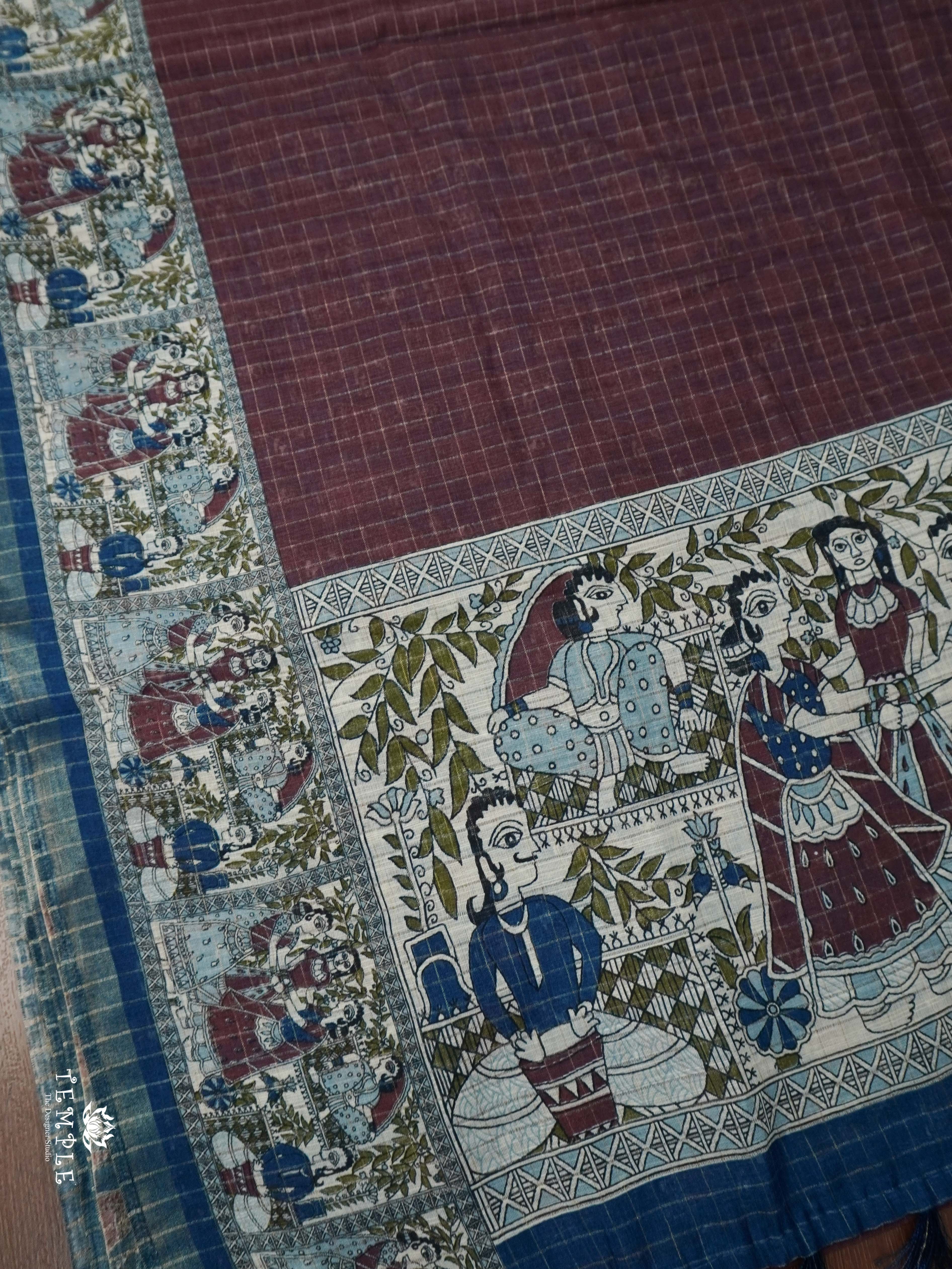 Linen Cotton Saree With Madhubani Prints | TTDS1921