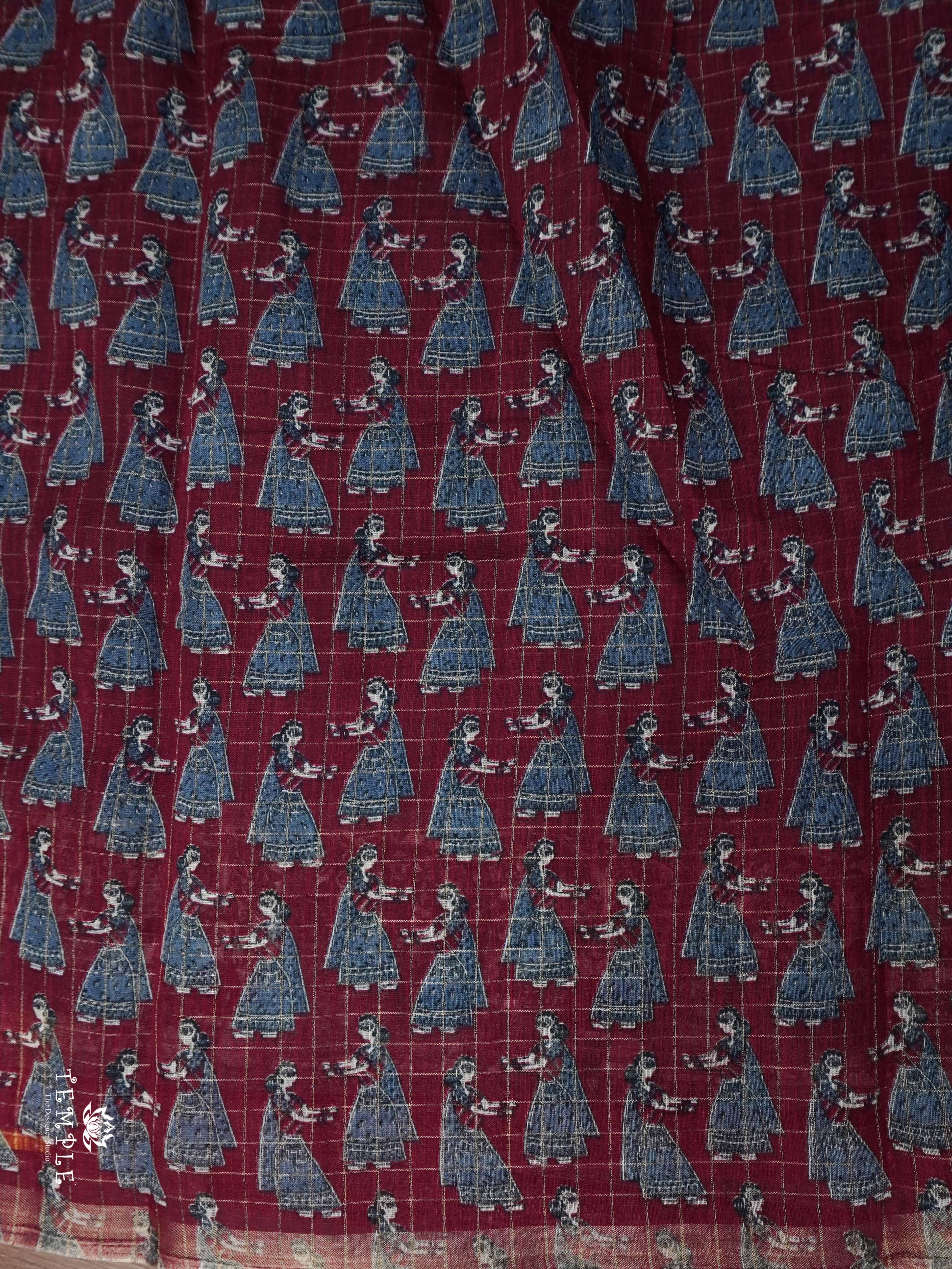 Linen Cotton Saree With Madhubani Prints | TTDS1921
