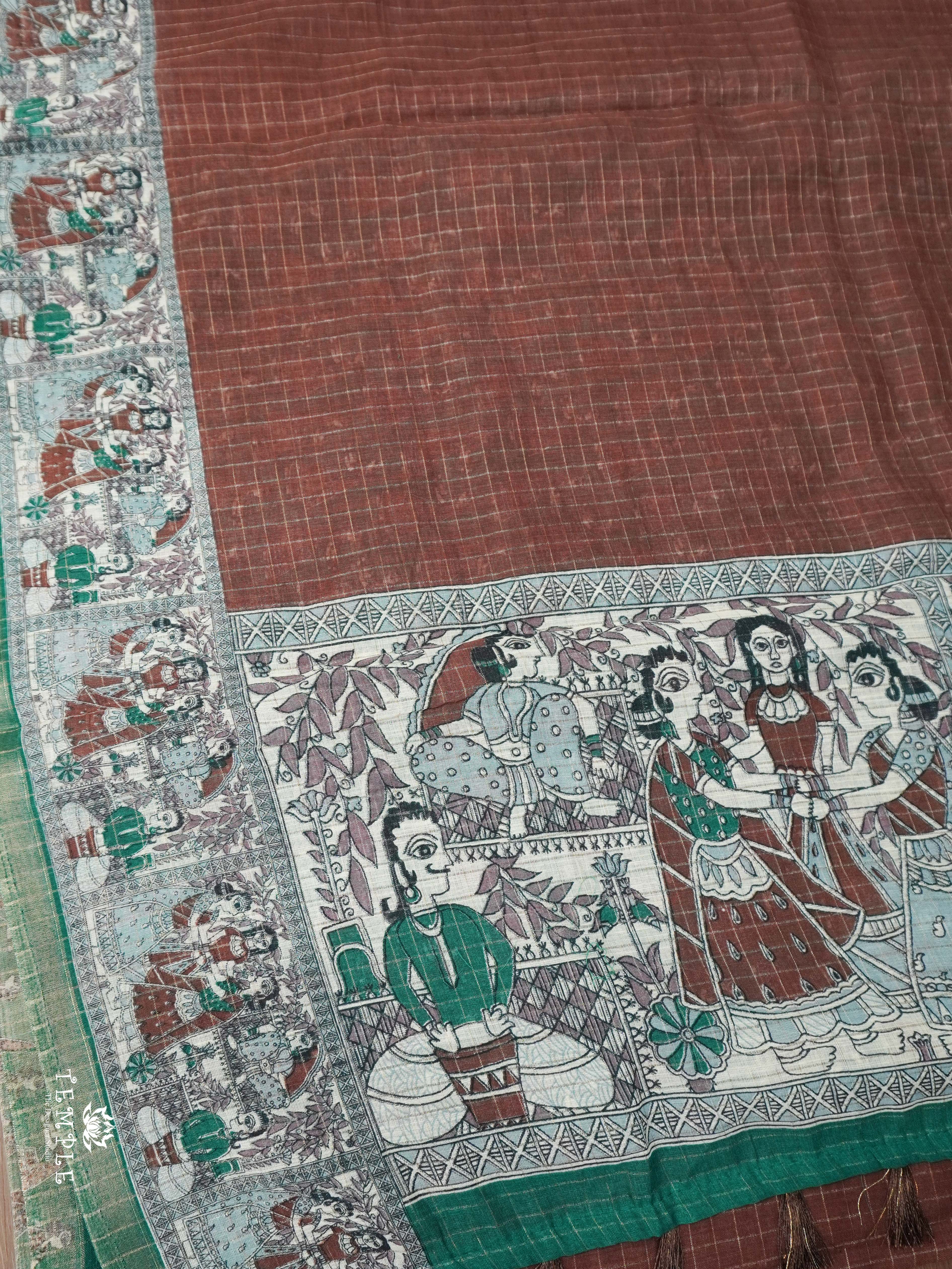 Linen Cotton Saree With Madhubani Prints | TTDS1921