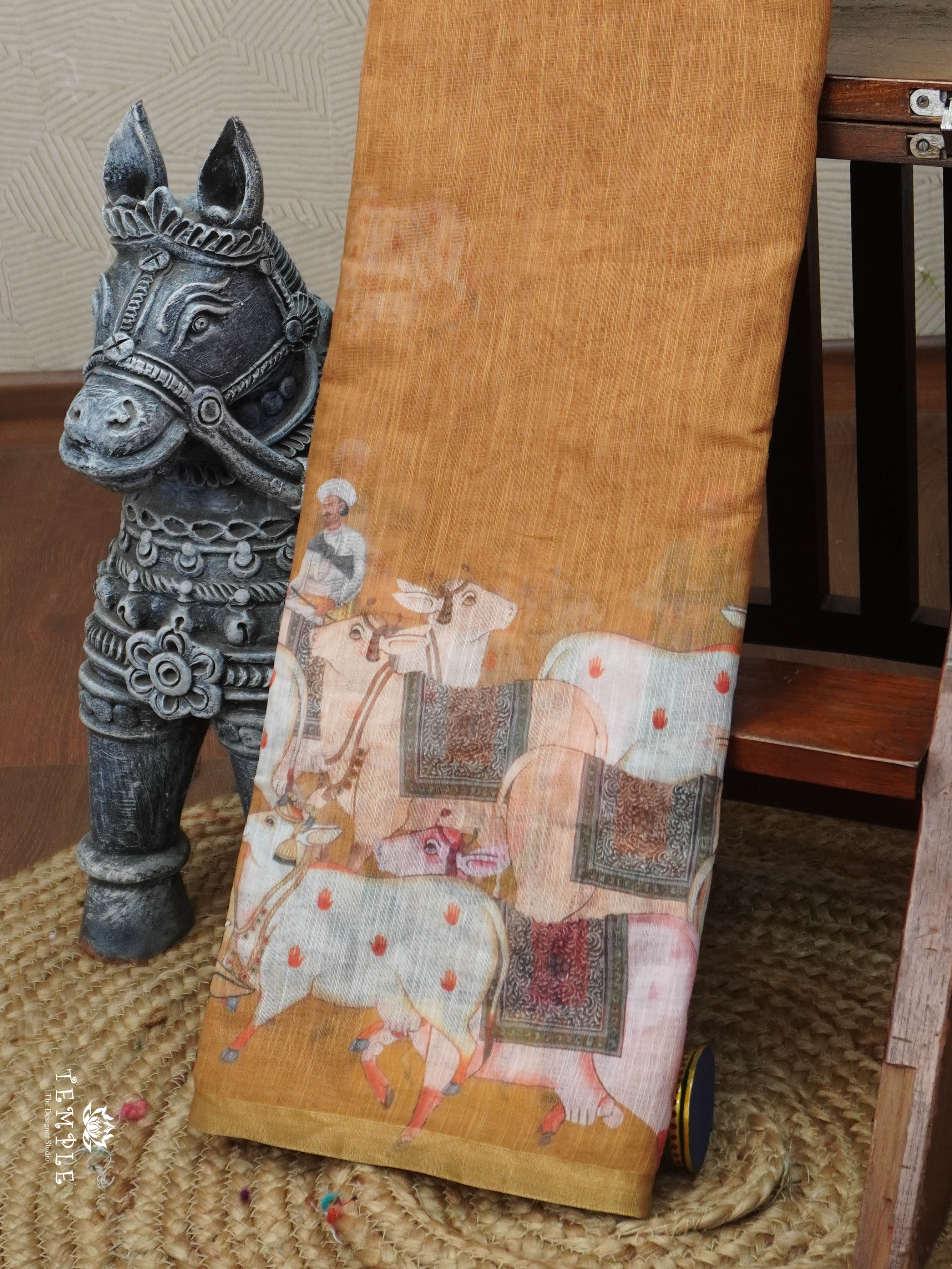 Pichwai Printed Linen Cotton Saree | TTDS3050