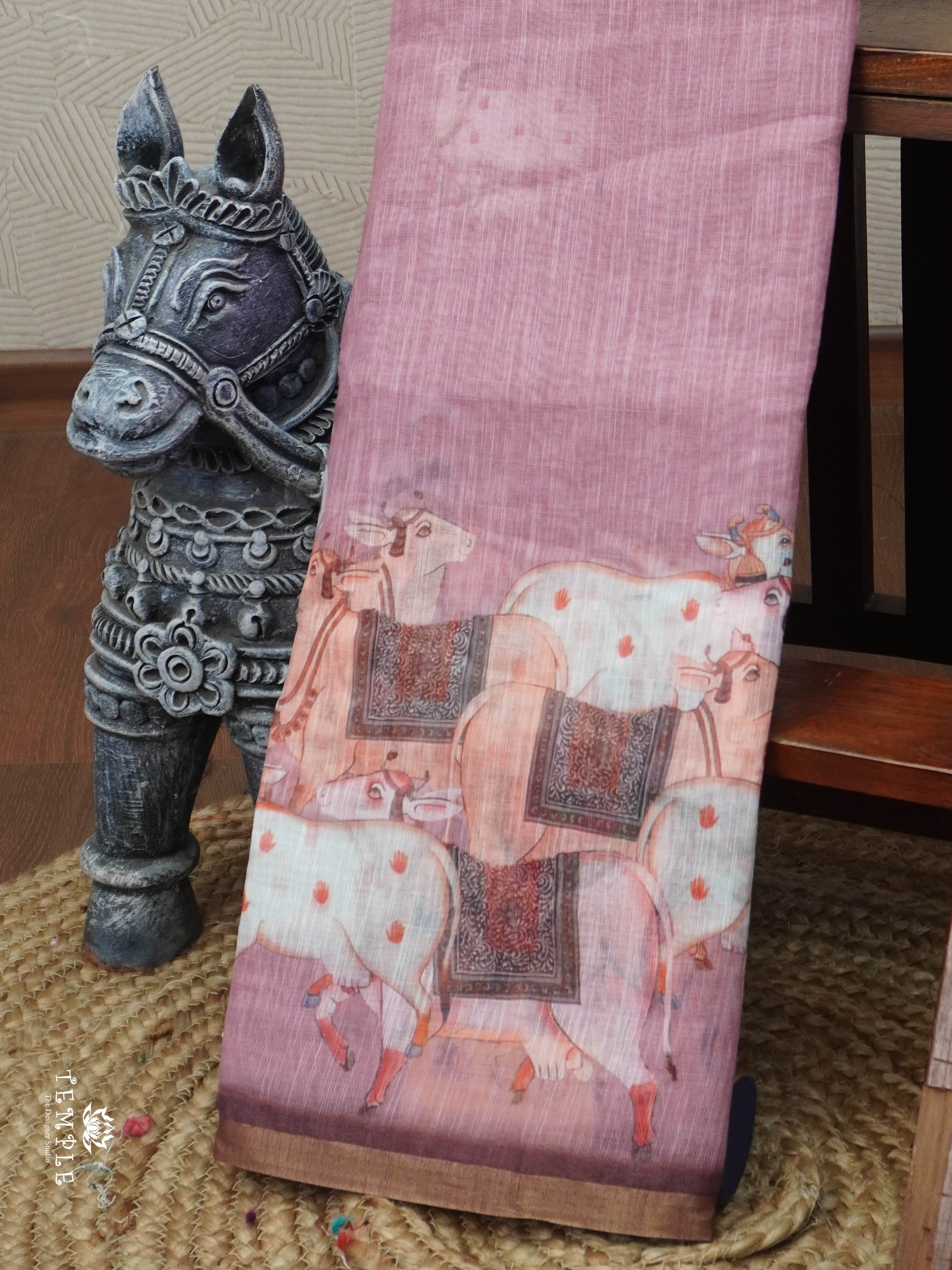 Pichwai Printed Linen Cotton Saree | TTDS3050