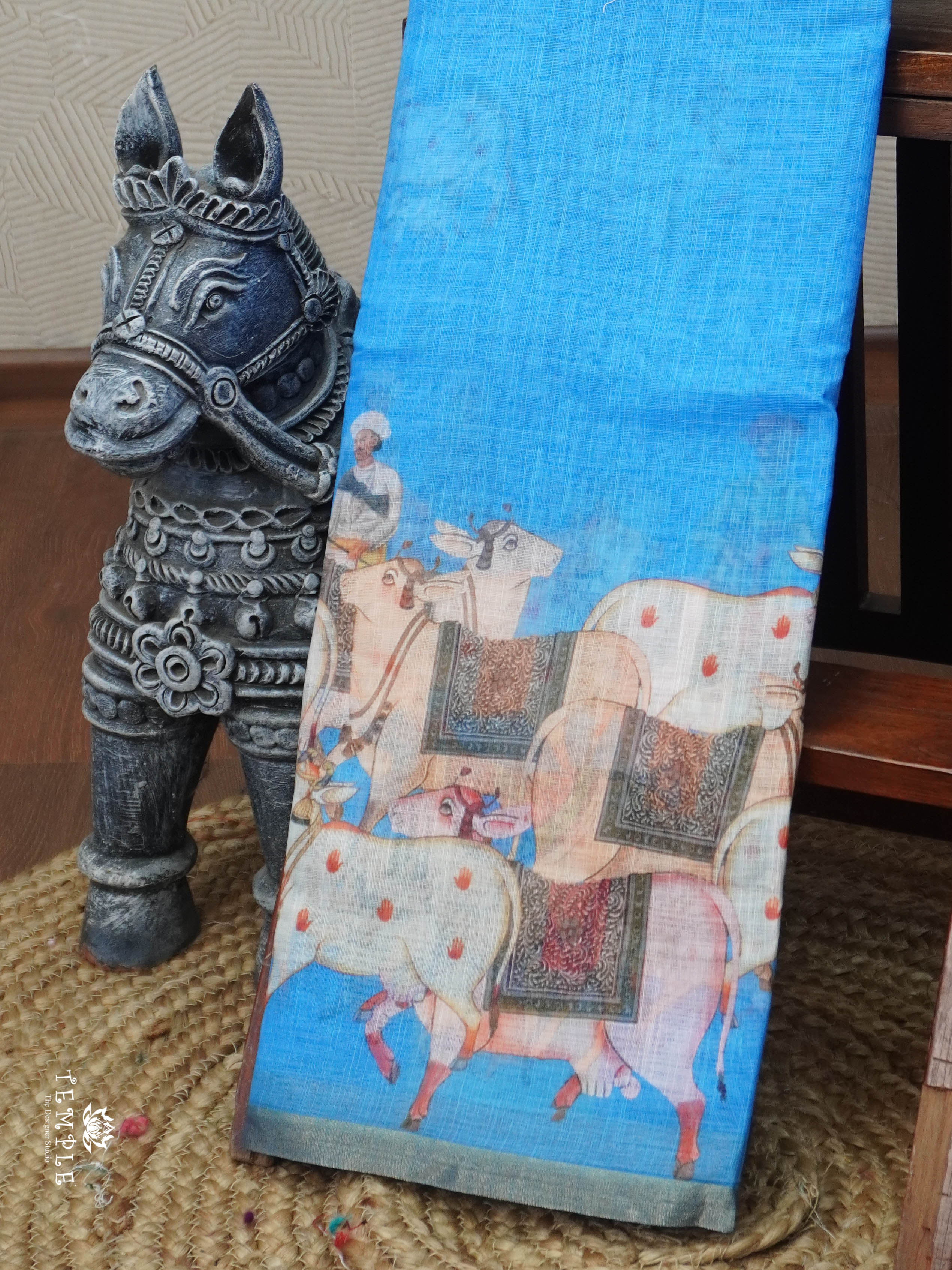 Pichwai Printed Linen Cotton Saree | TTDS3050