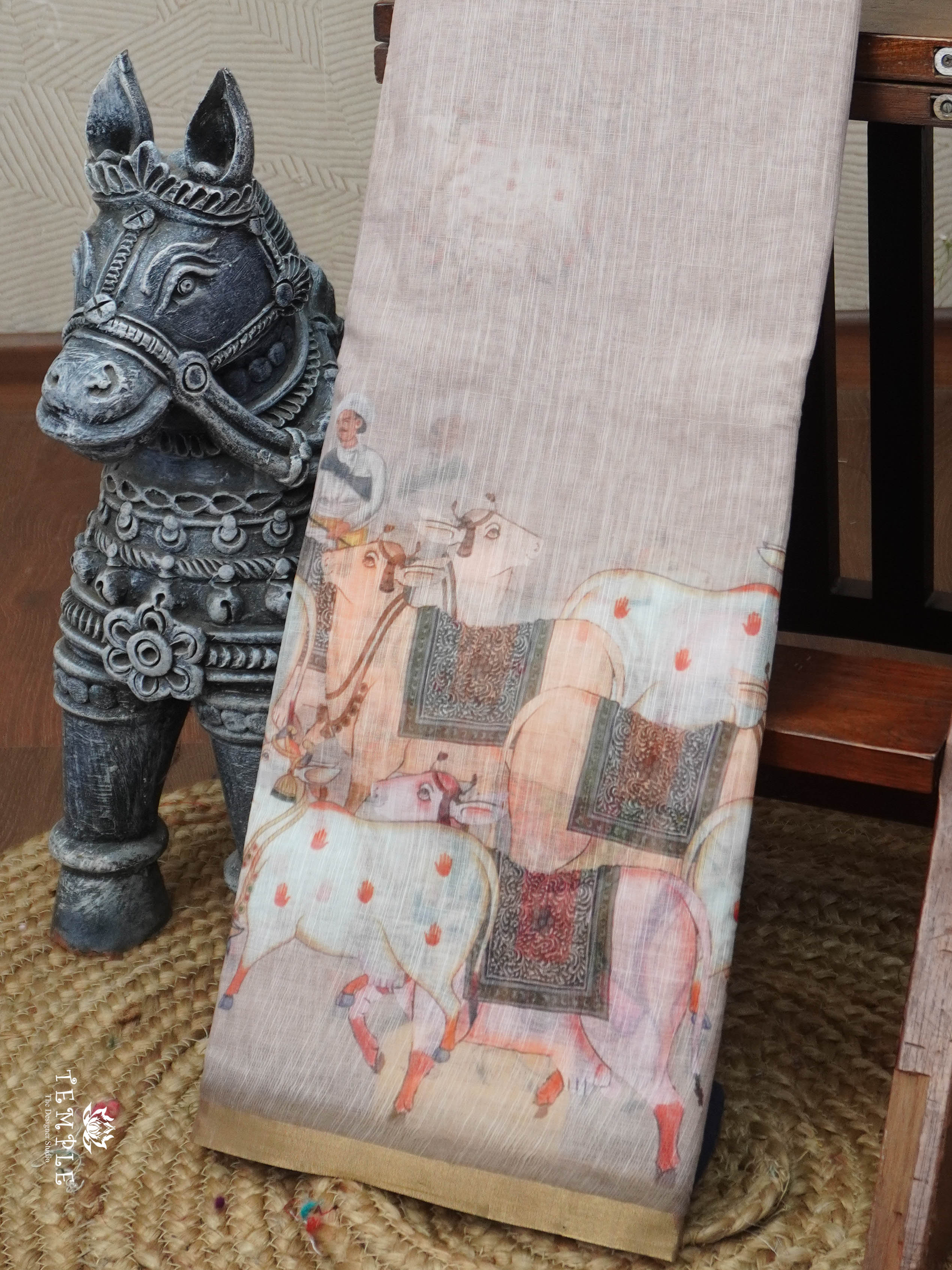 Pichwai Printed Linen Cotton Saree | TTDS3050