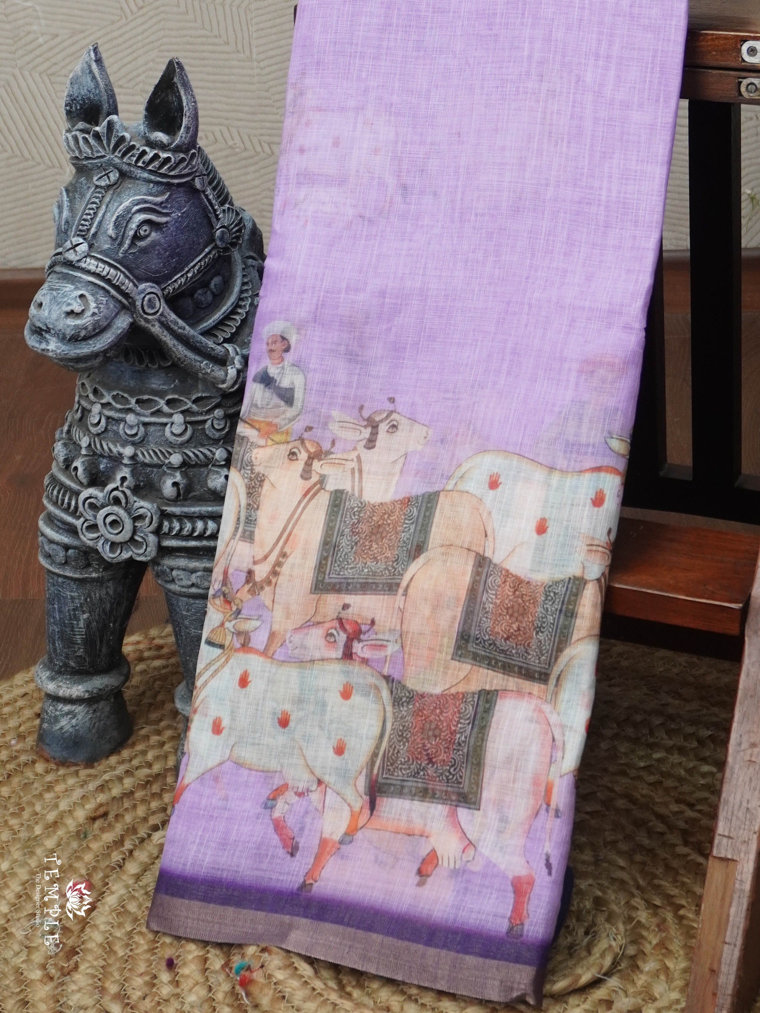 Pichwai Printed Linen Cotton Saree | TTDS3050