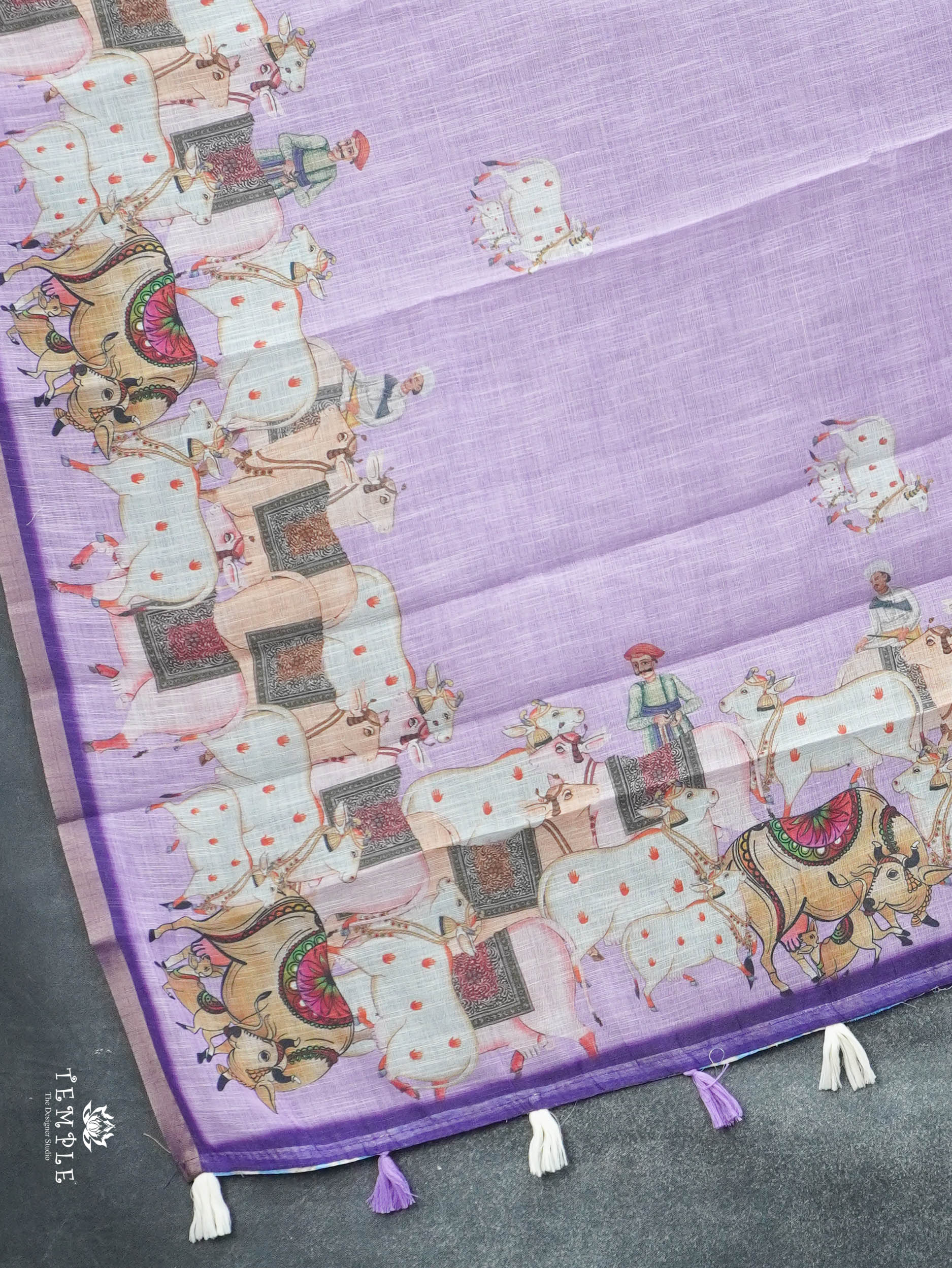 Pichwai Printed Linen Cotton Saree | TTDS3050