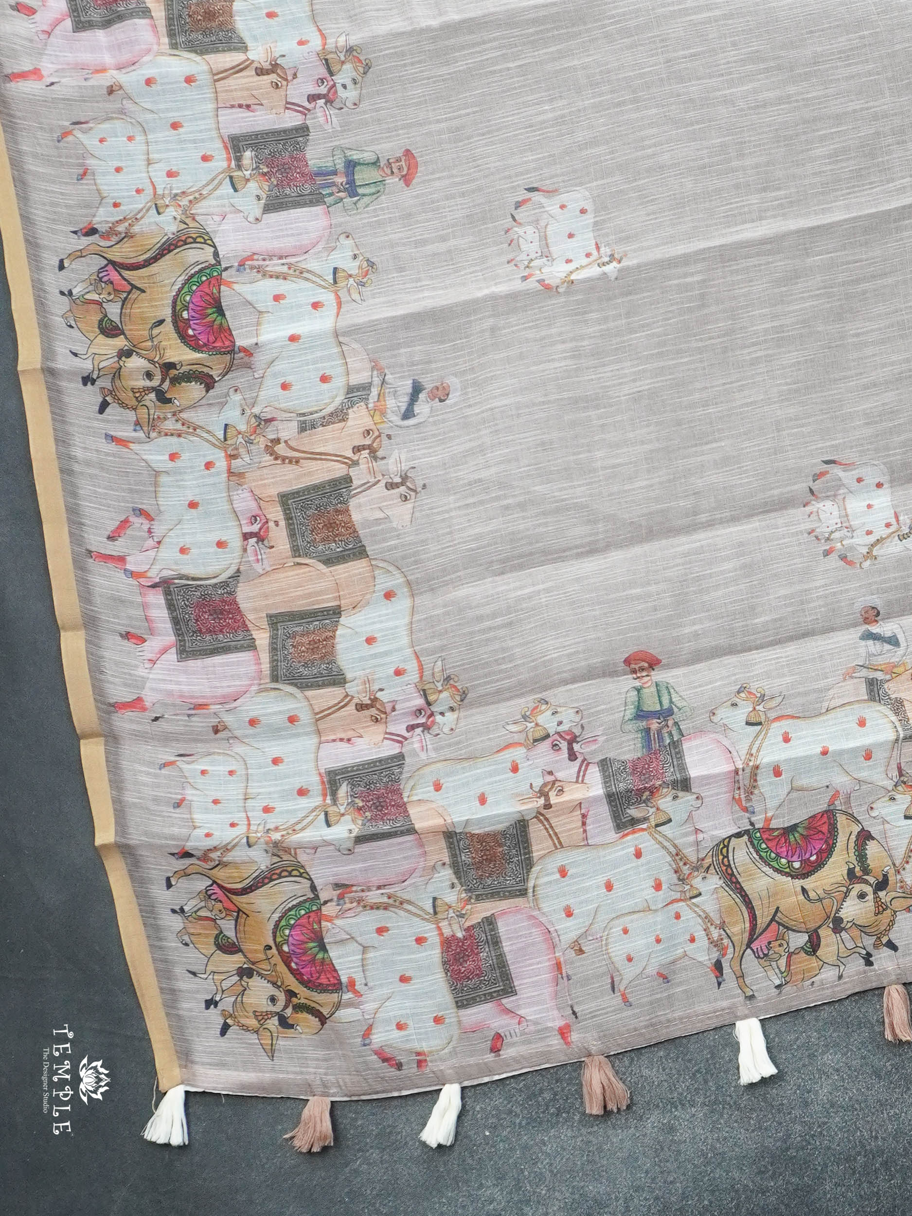 Pichwai Printed Linen Cotton Saree | TTDS3050