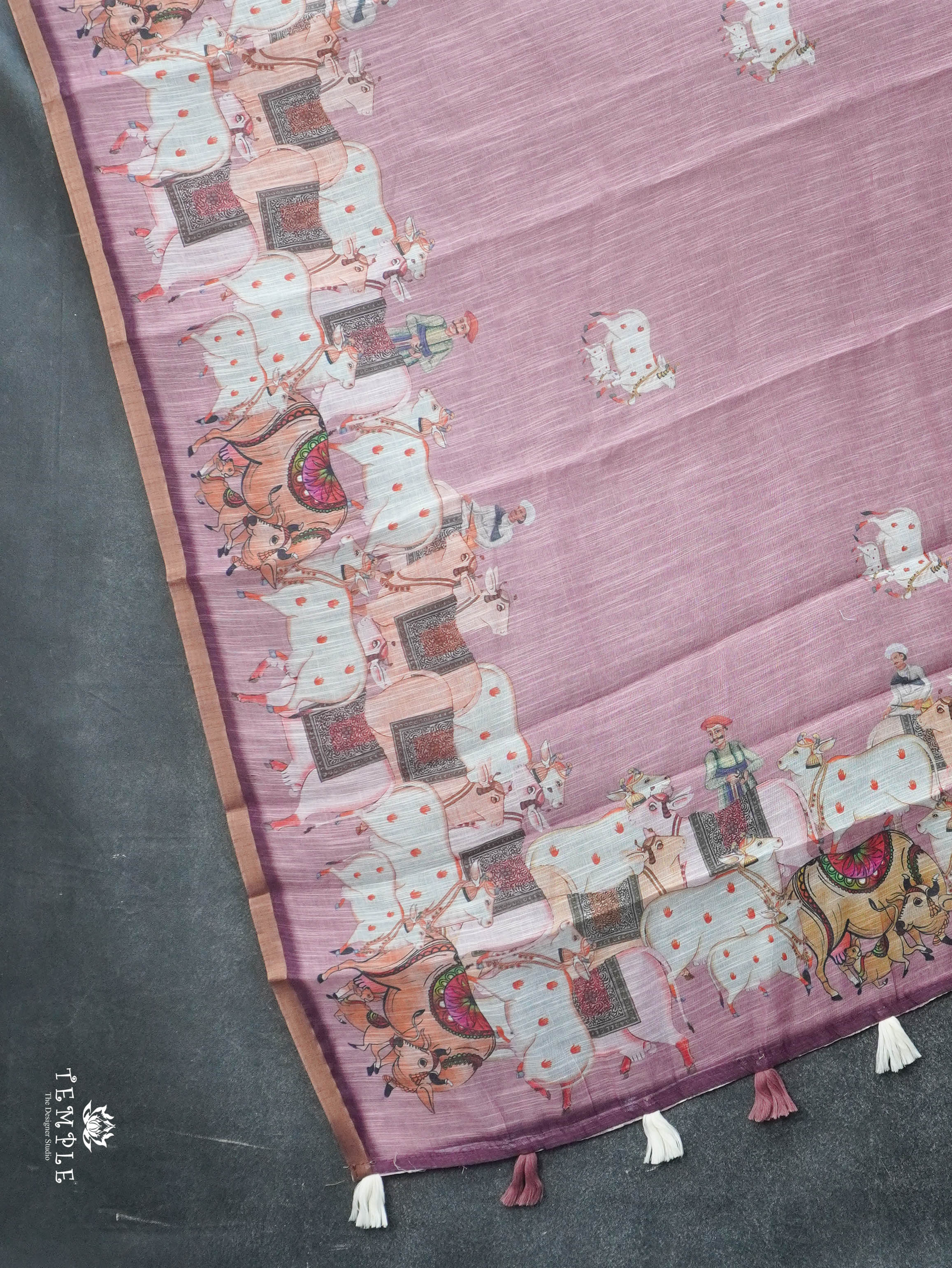 Pichwai Printed Linen Cotton Saree | TTDS3050