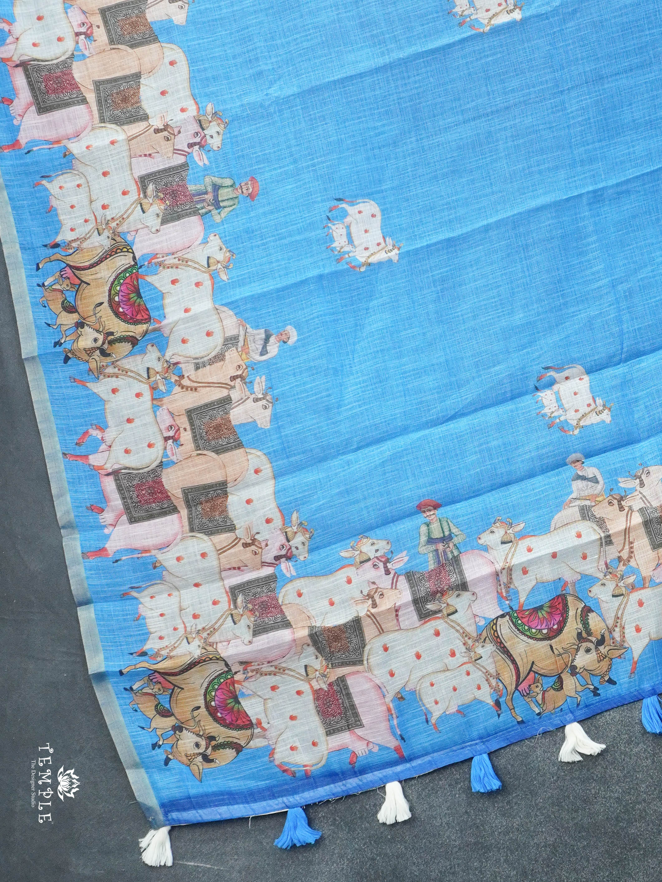 Pichwai Printed Linen Cotton Saree | TTDS3050