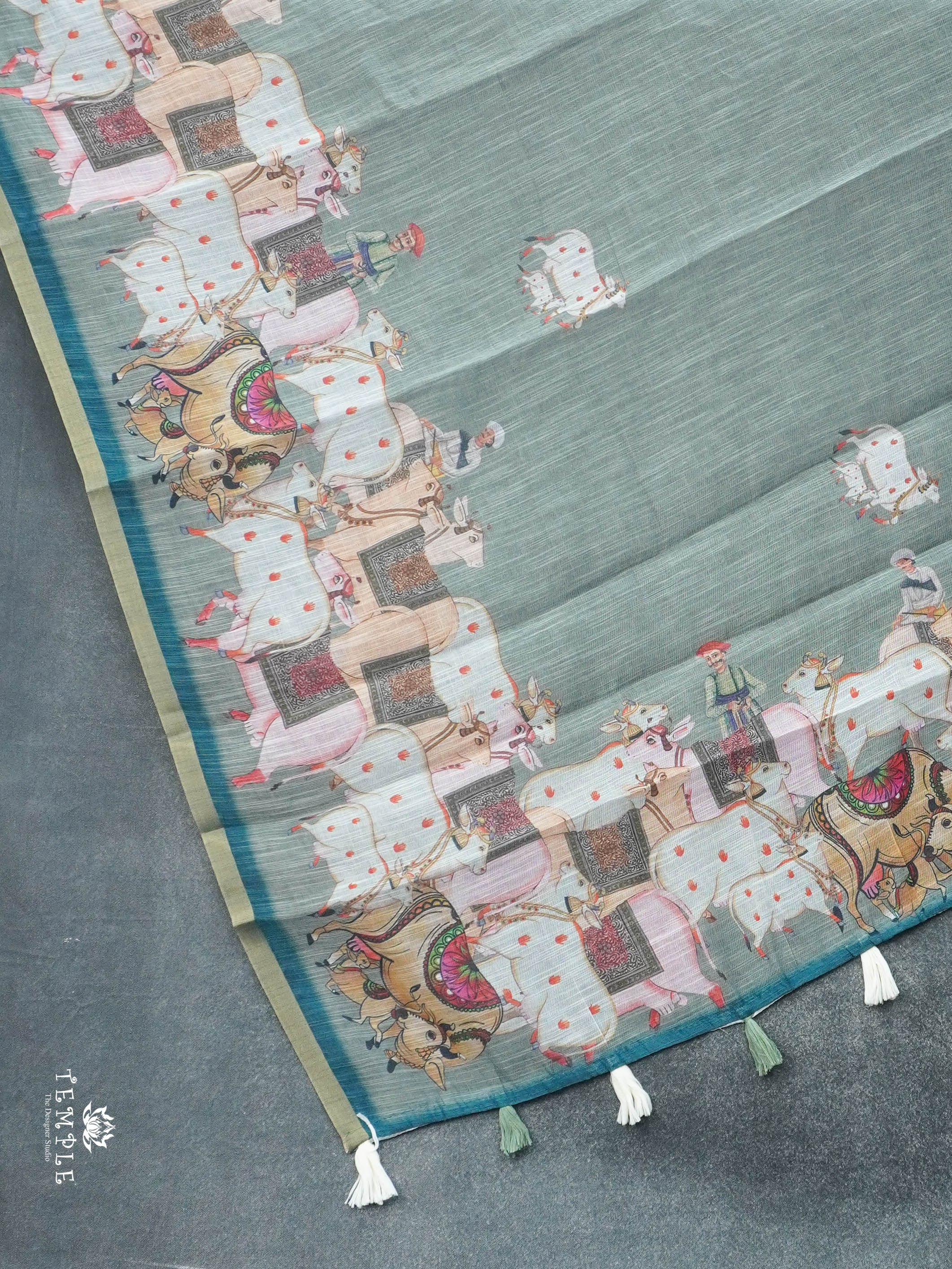 Pichwai Printed Linen Cotton Saree | TTDS3050