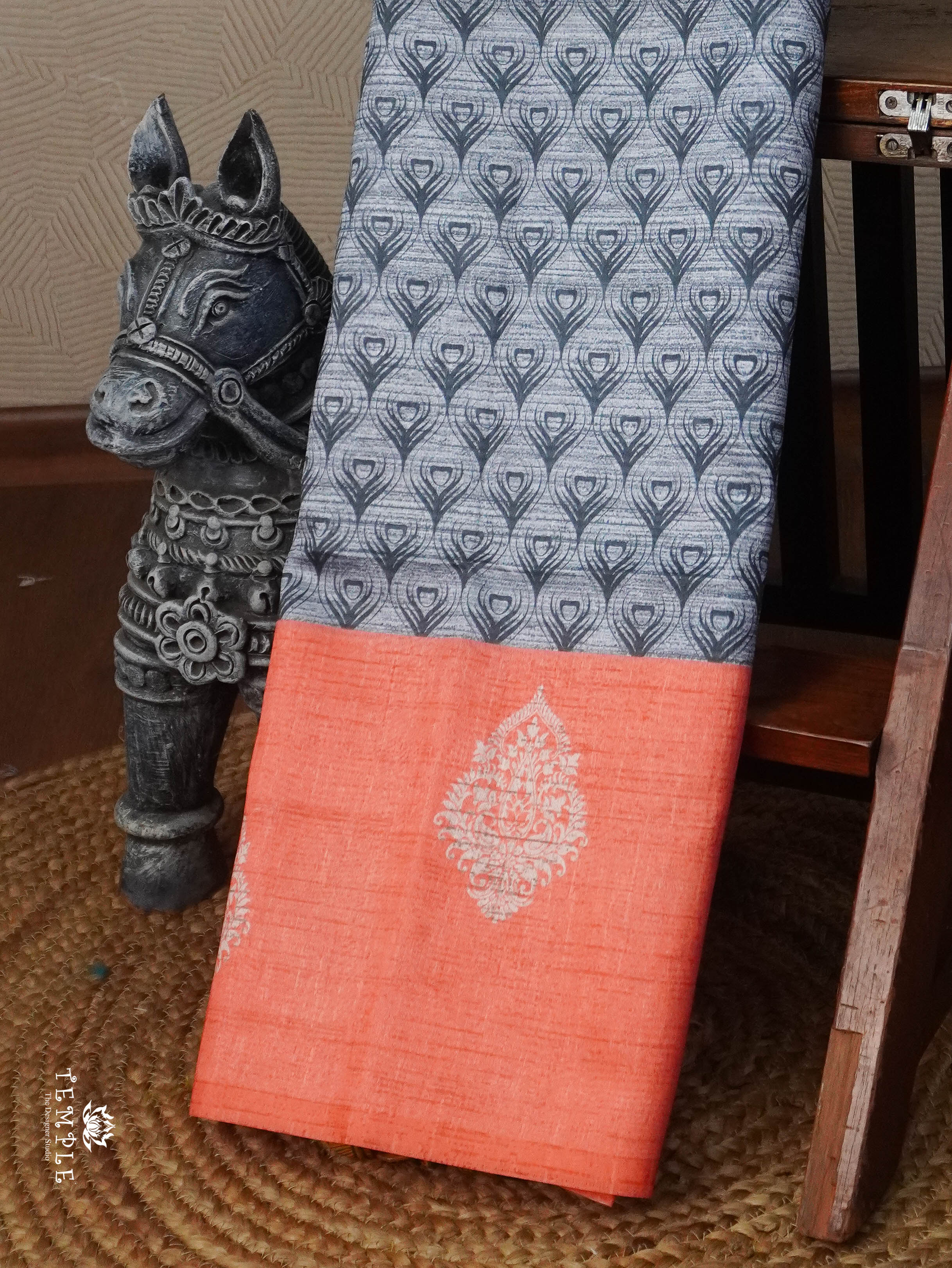 Printed Tussar Silk Saree | TTDS3069