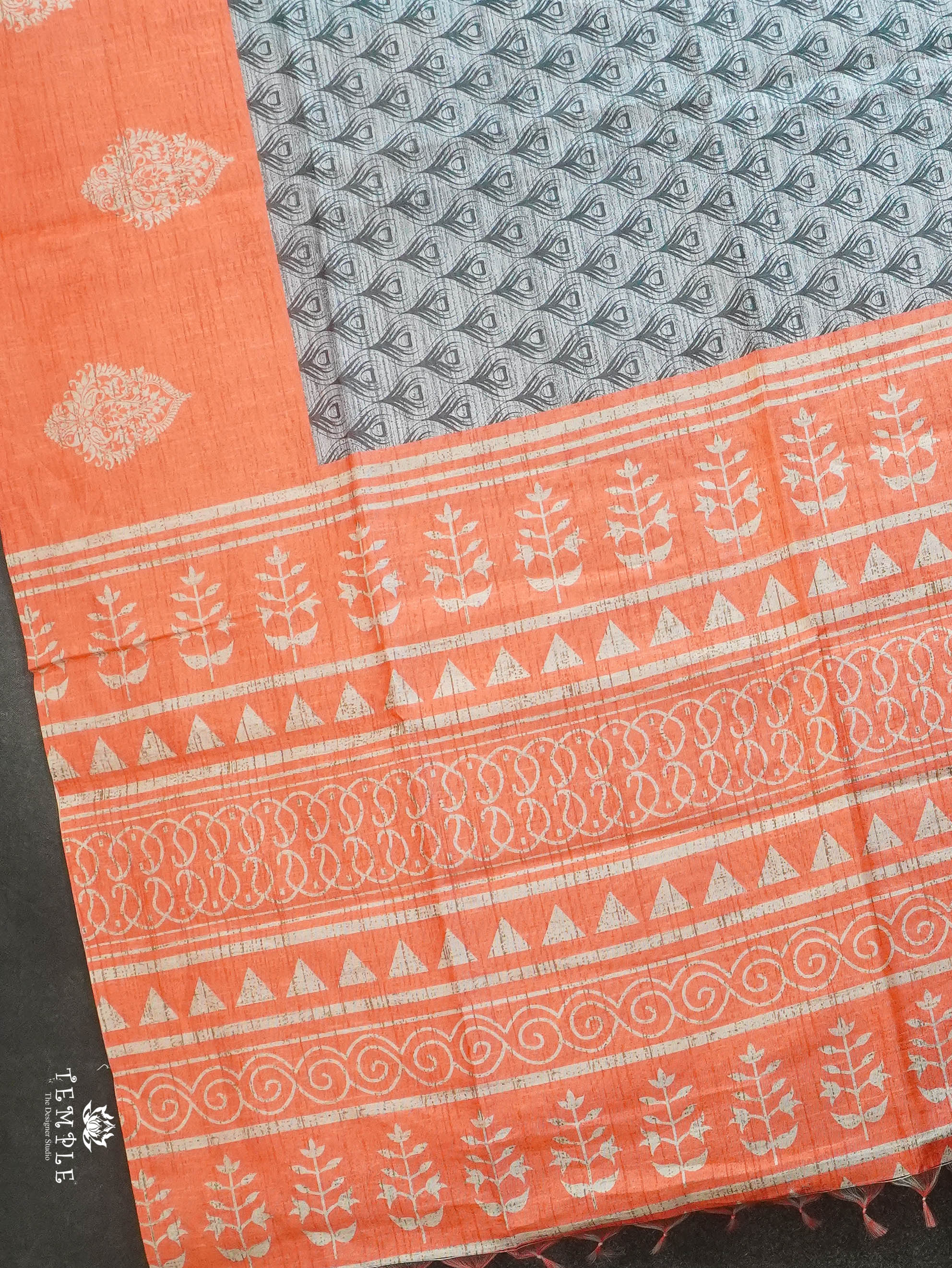 Printed Tussar Silk Saree | TTDS3069