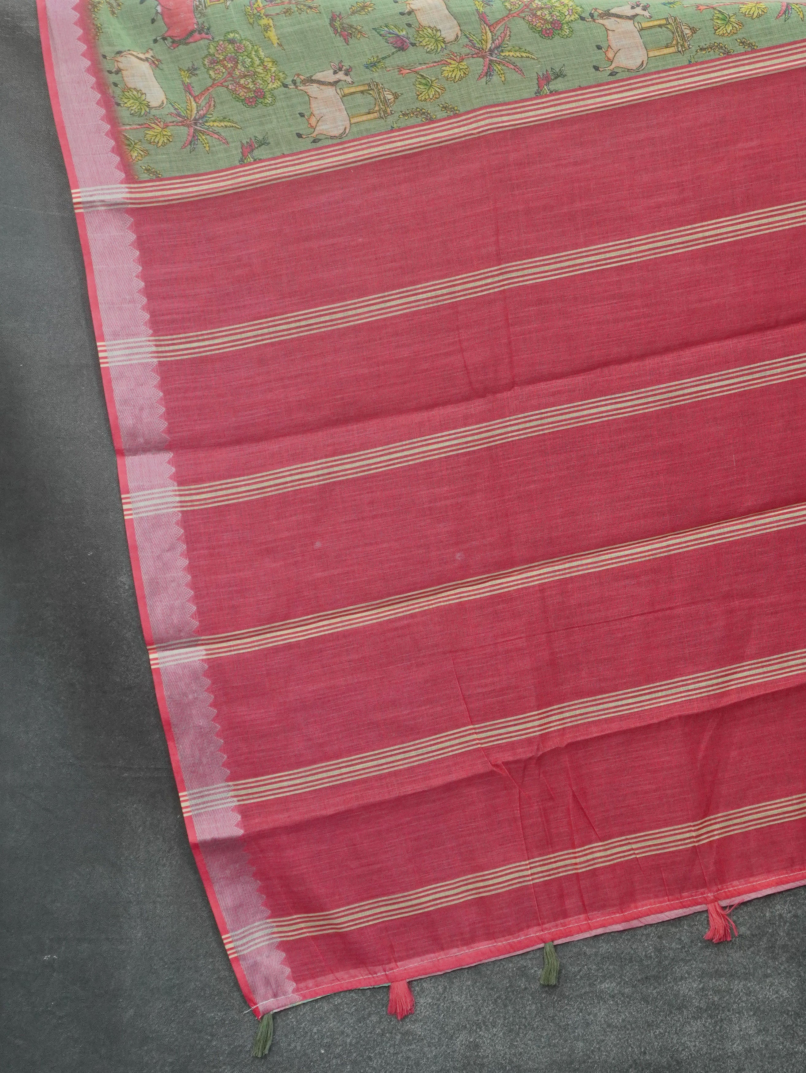 Pichwai Printed Linen Cotton Saree | TTDS3522