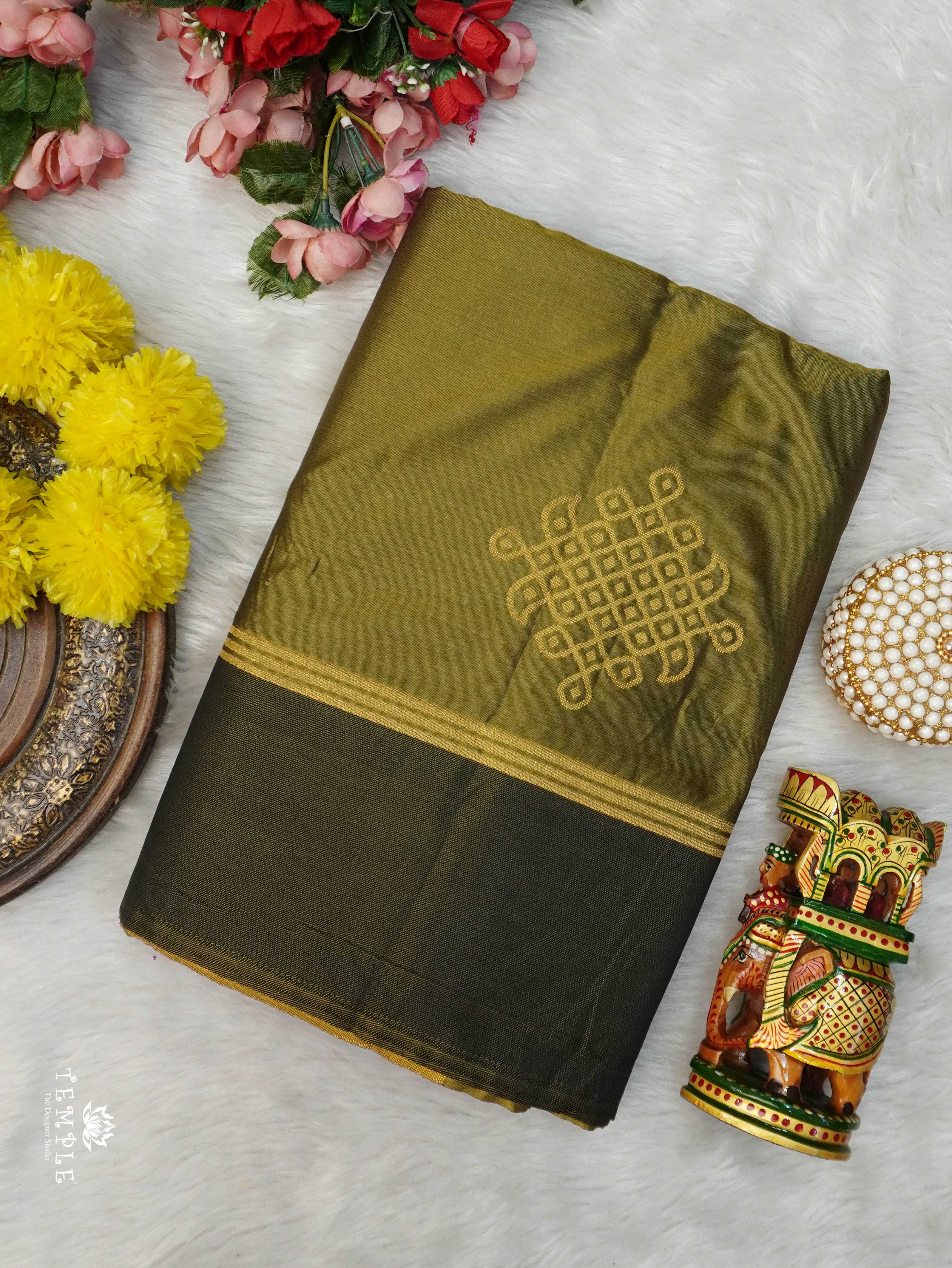 Semi Silk Saree With Kolam Designs | TTDS3081