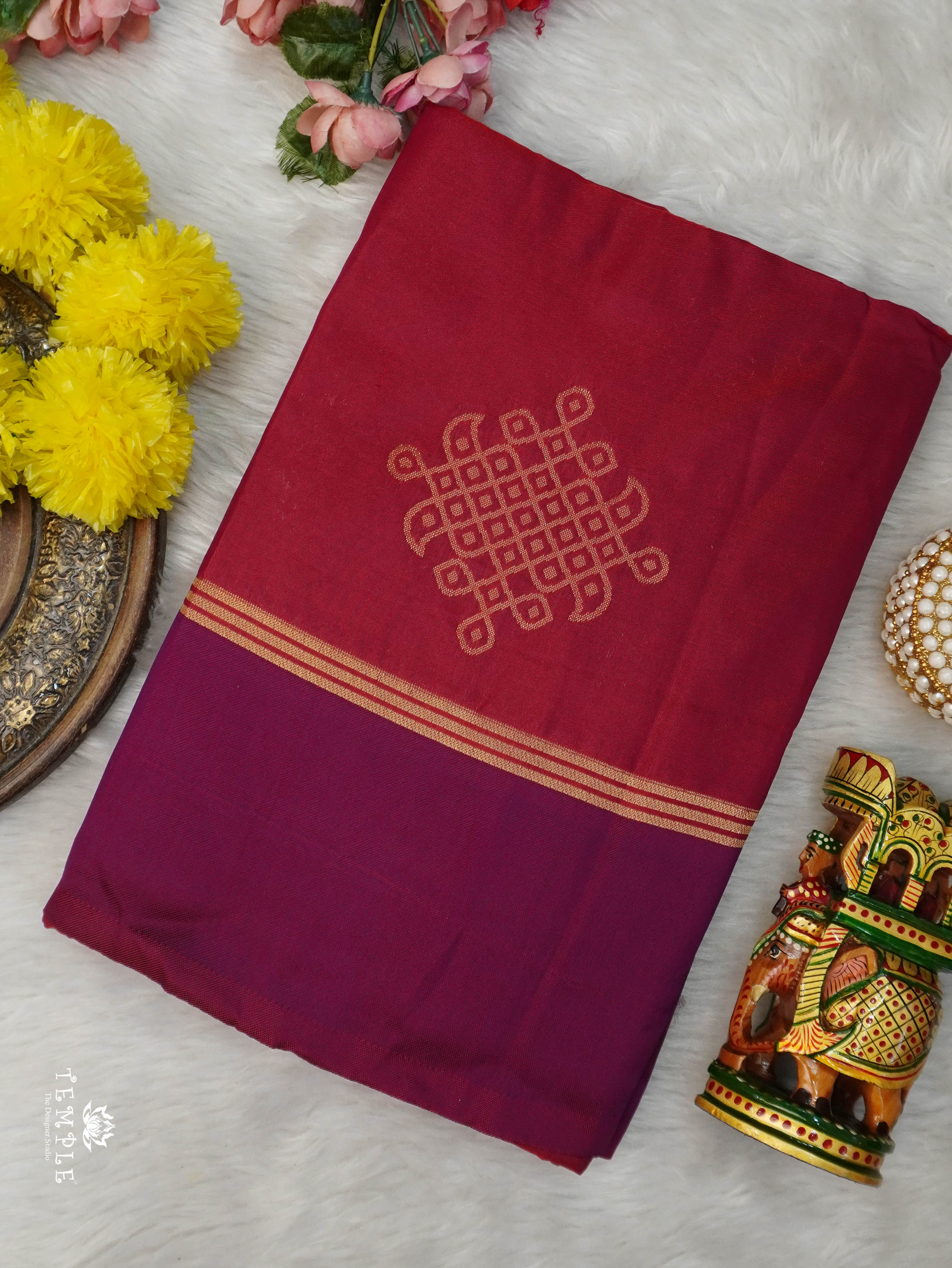 Semi Silk Saree With Kolam Designs | TTDS3081