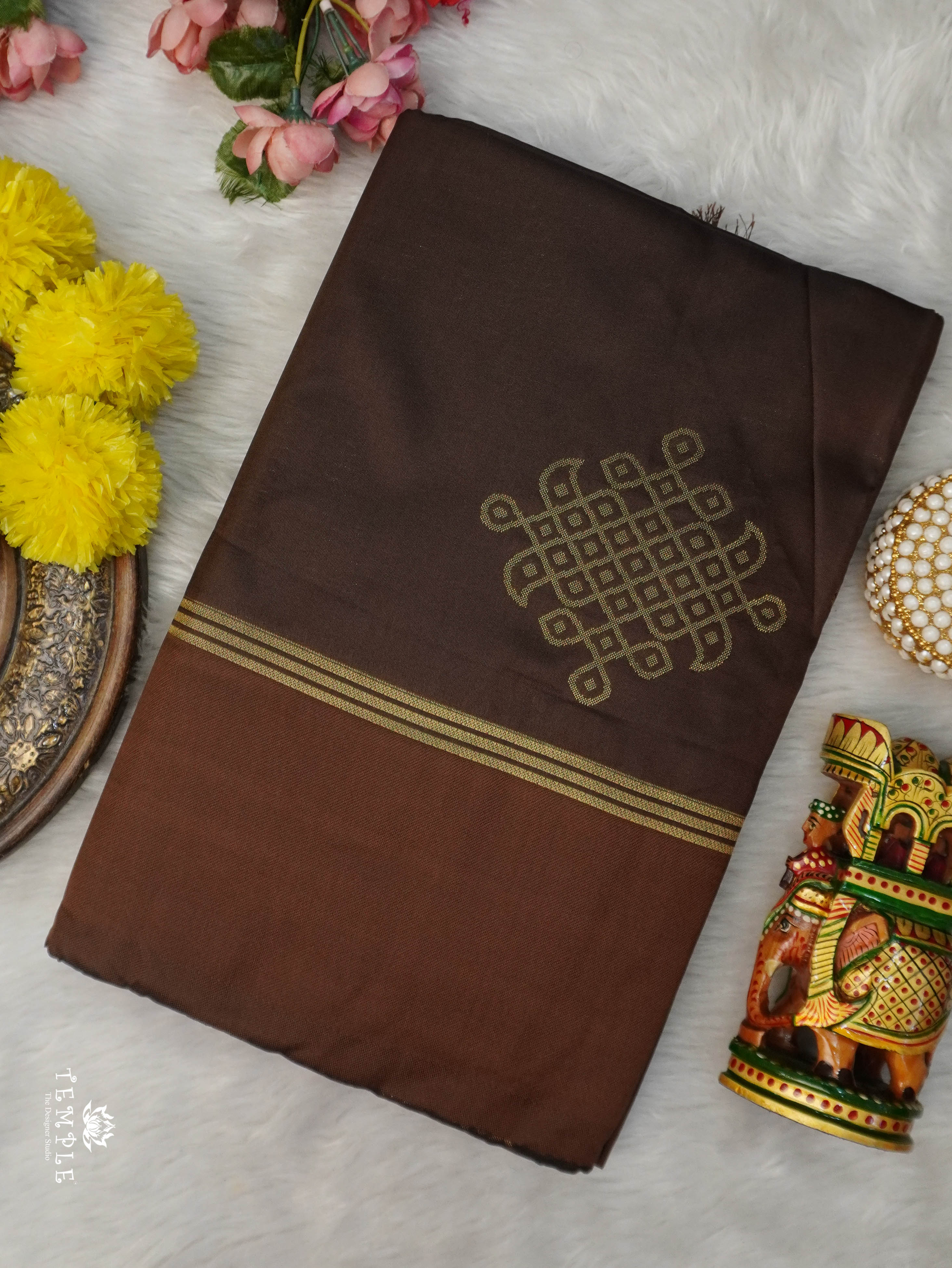 Semi Silk Saree With Kolam Designs | TTDS3081