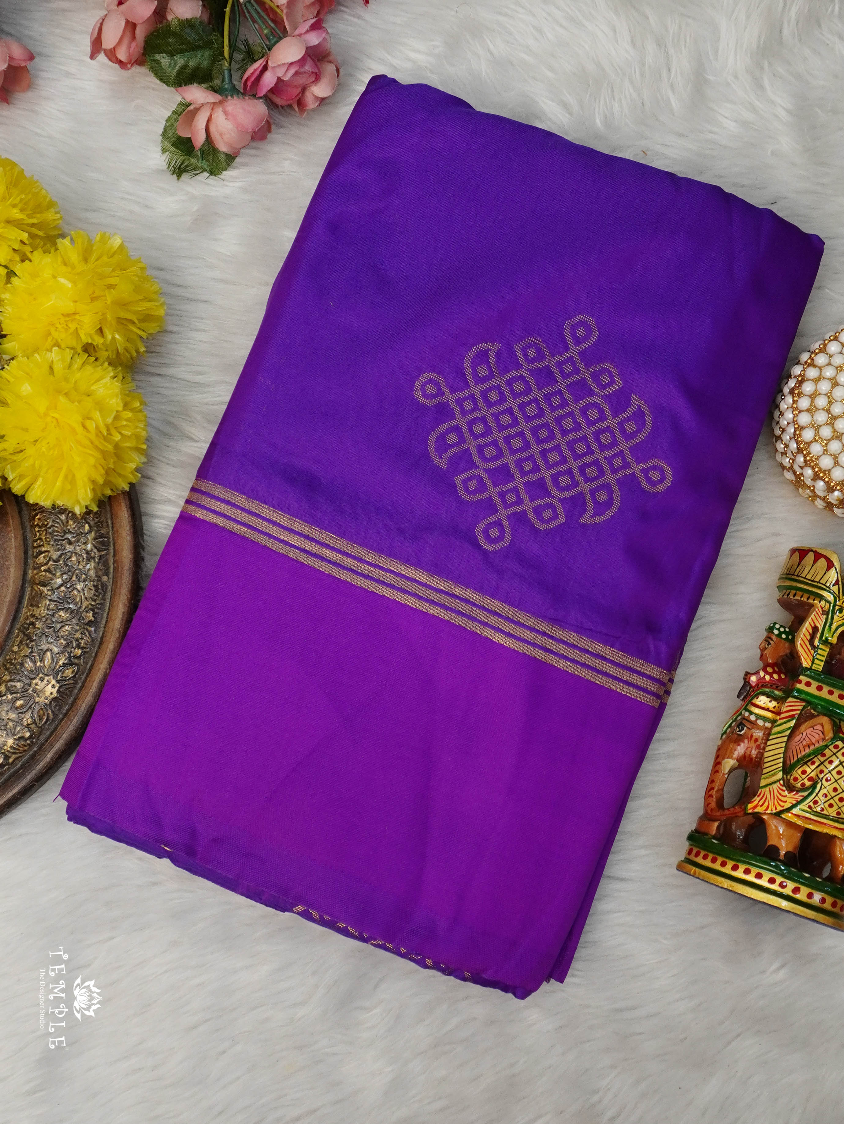 Semi Silk Saree With Kolam Designs | TTDS3081