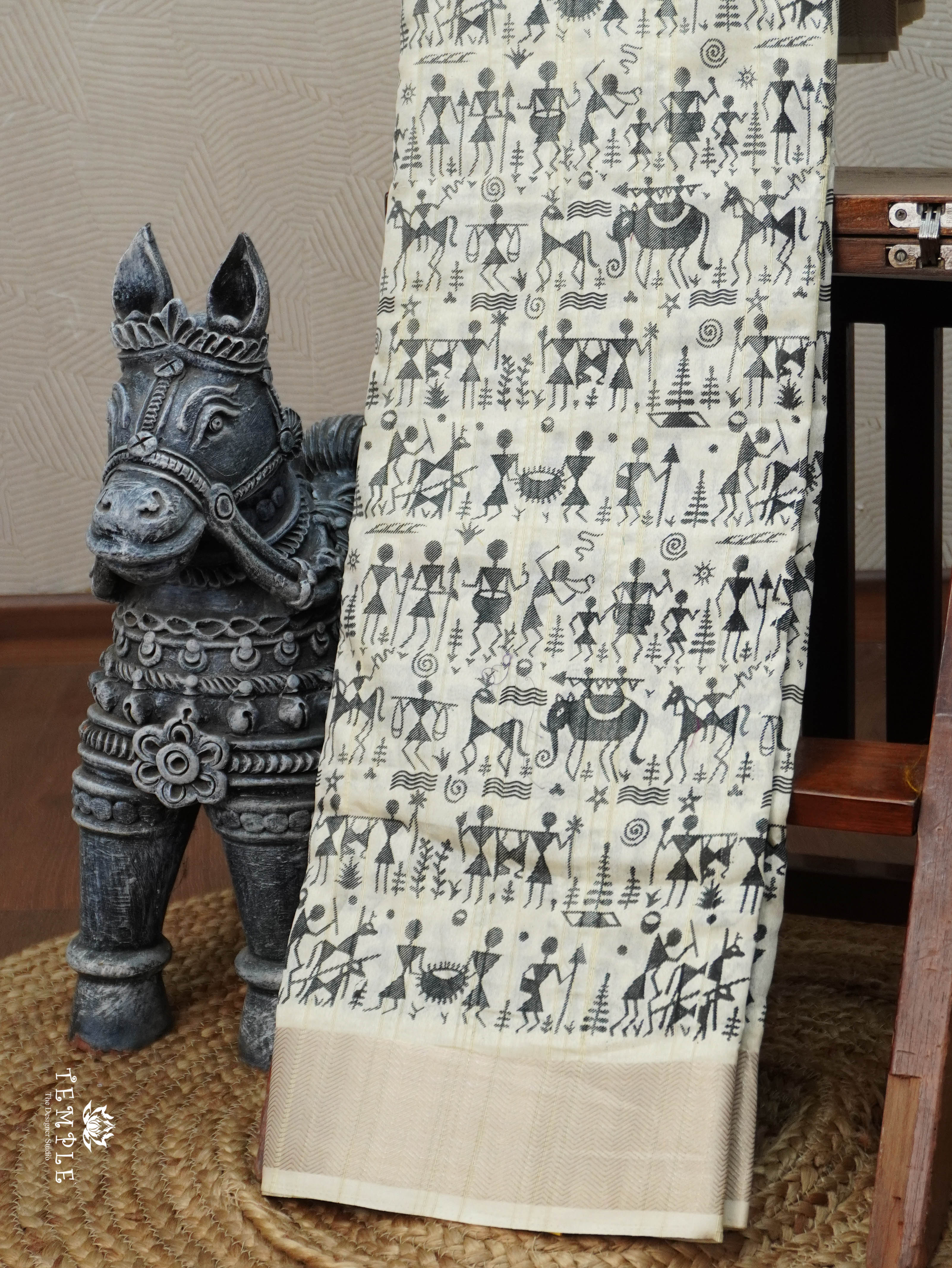 Warli Printed Khadi Cotton Saree | TTDS3082