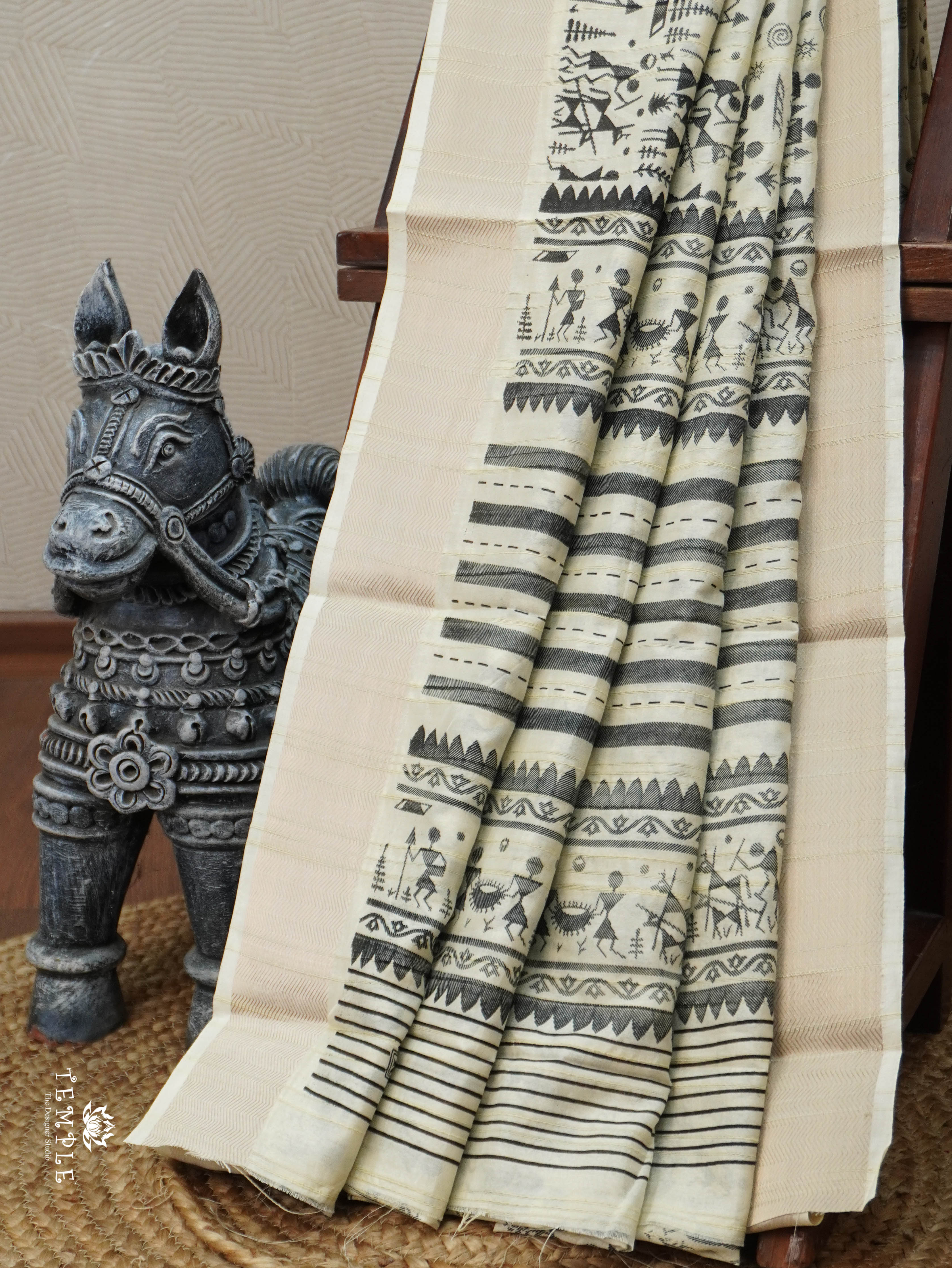 Warli Printed Khadi Cotton Saree | TTDS3082