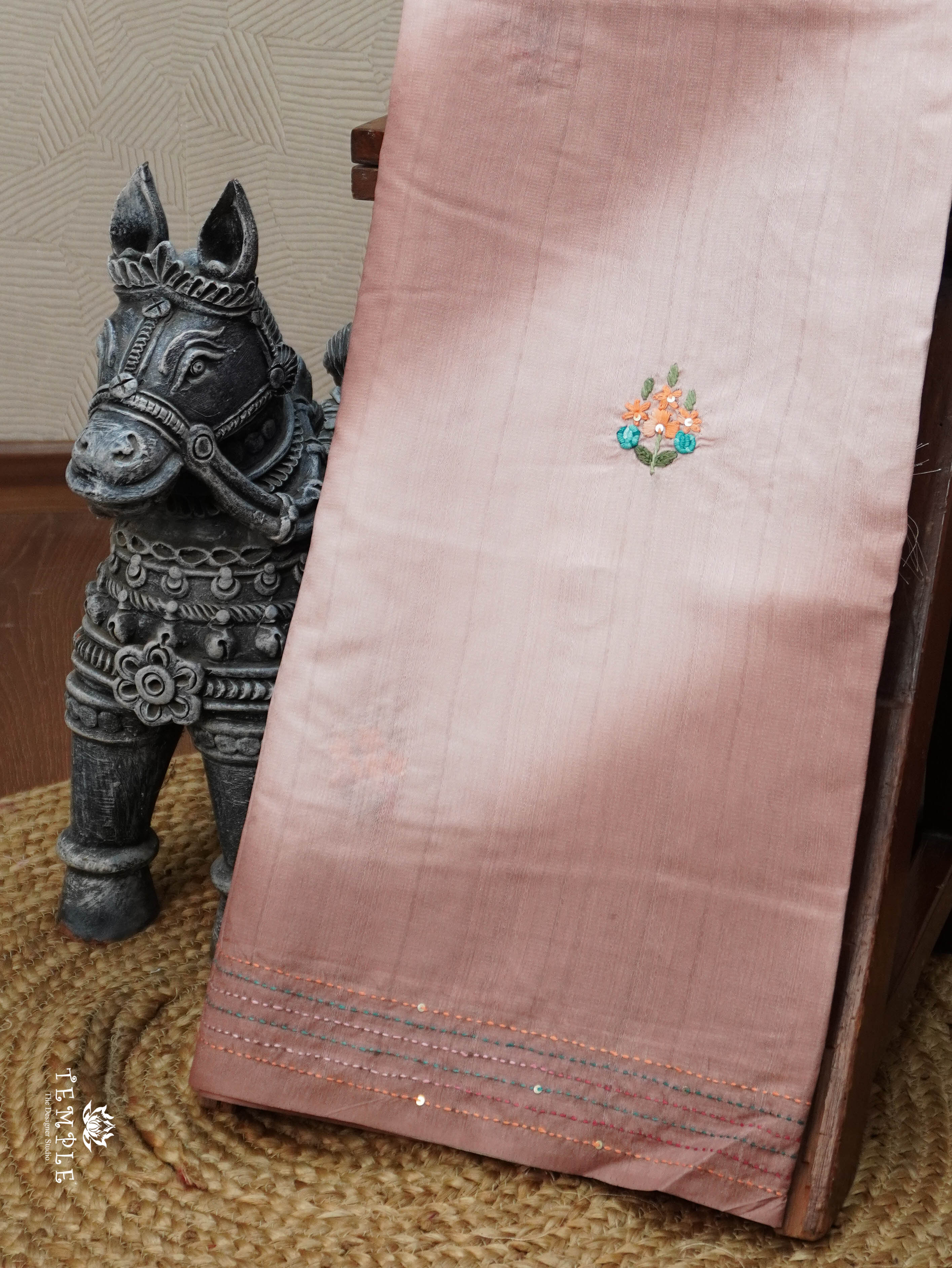 Linen Silk Saree With Kantha Work | TTDS3121