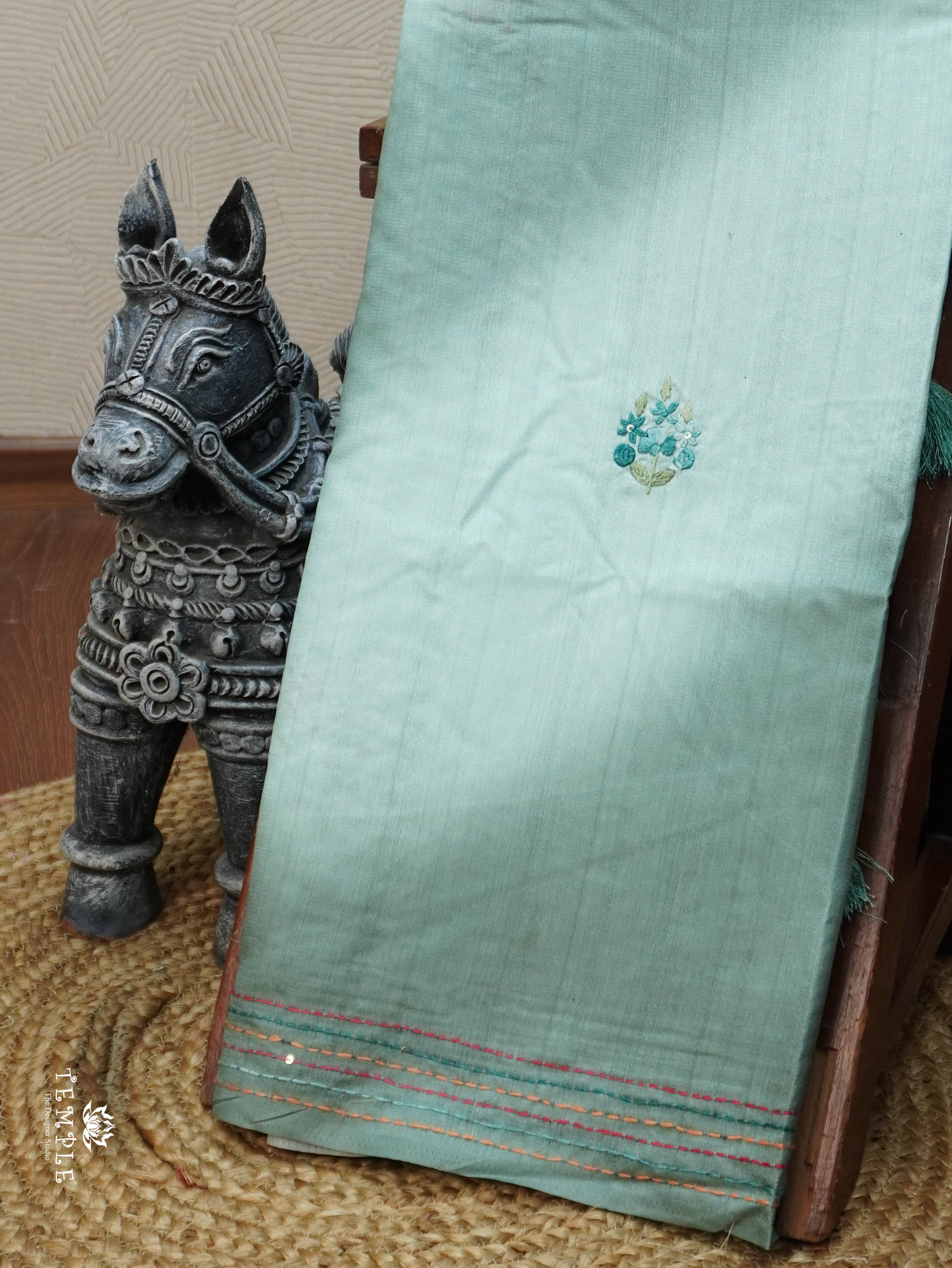 Linen Silk Saree With Kantha Work | TTDS3121