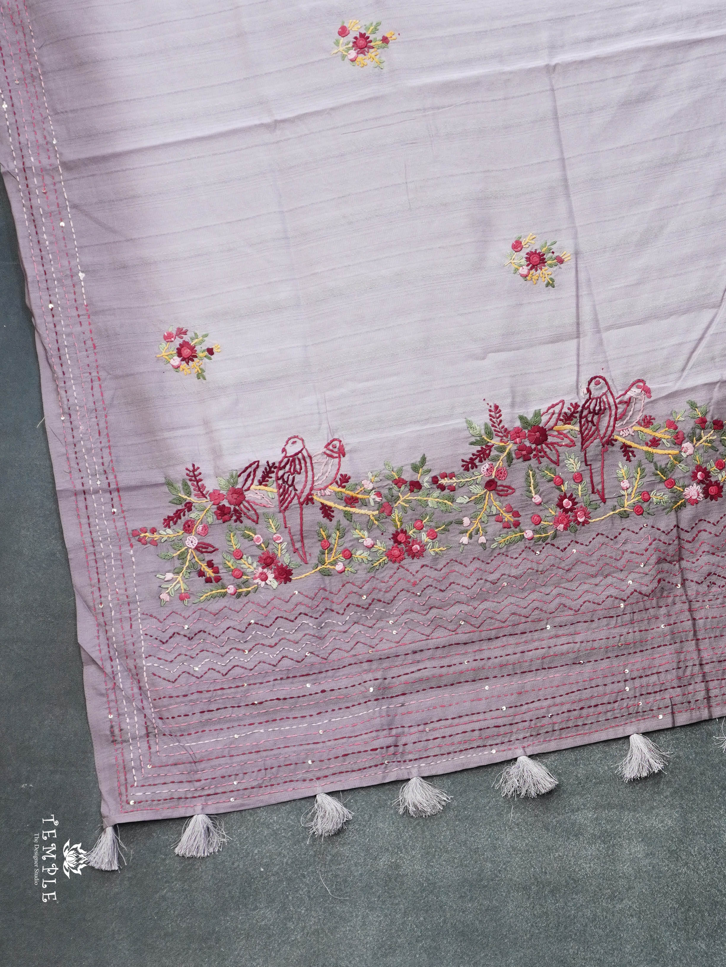 Linen Silk Saree With Kantha Work | TTDS3121