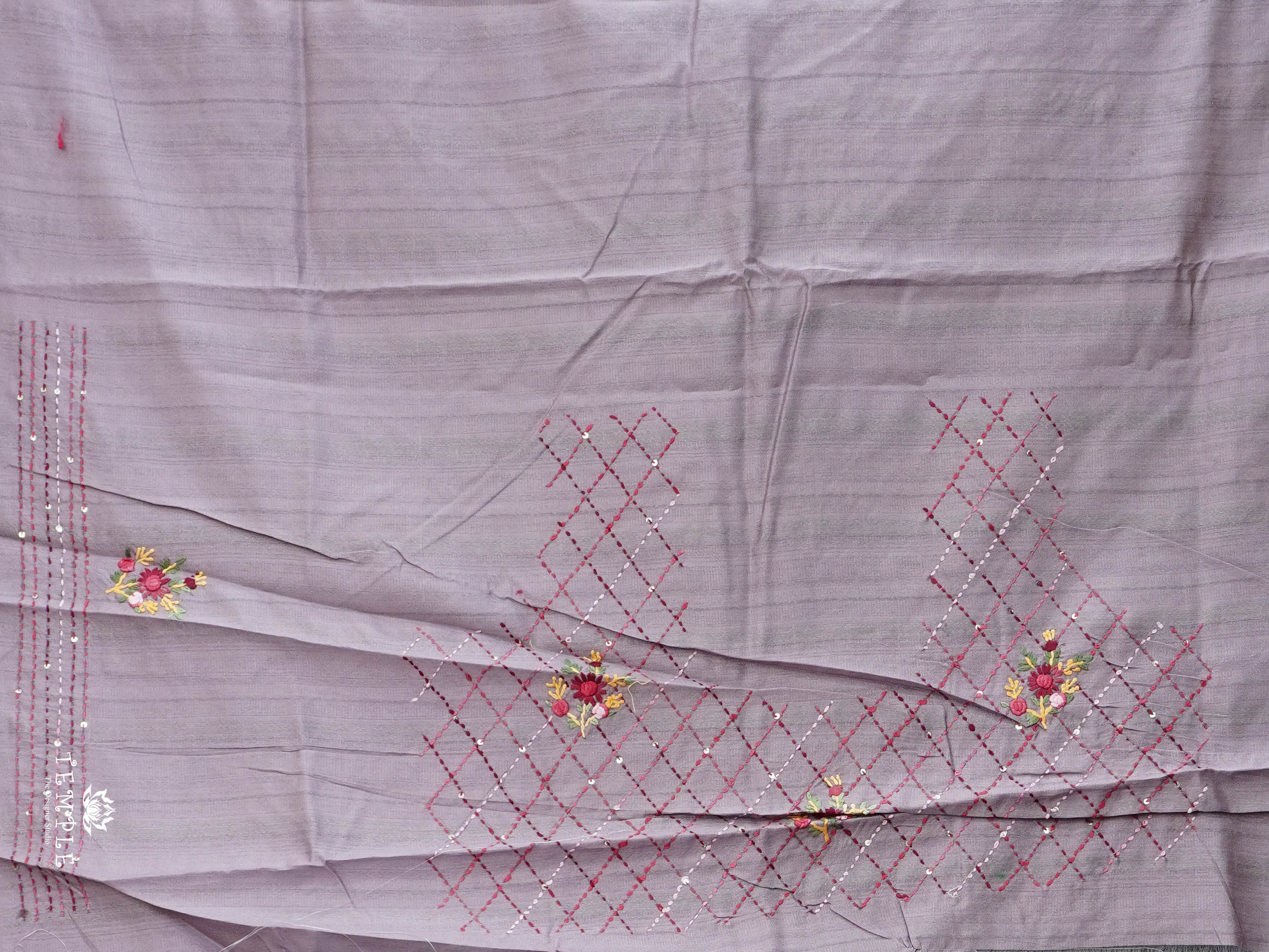 Linen Silk Saree With Kantha Work | TTDS3121