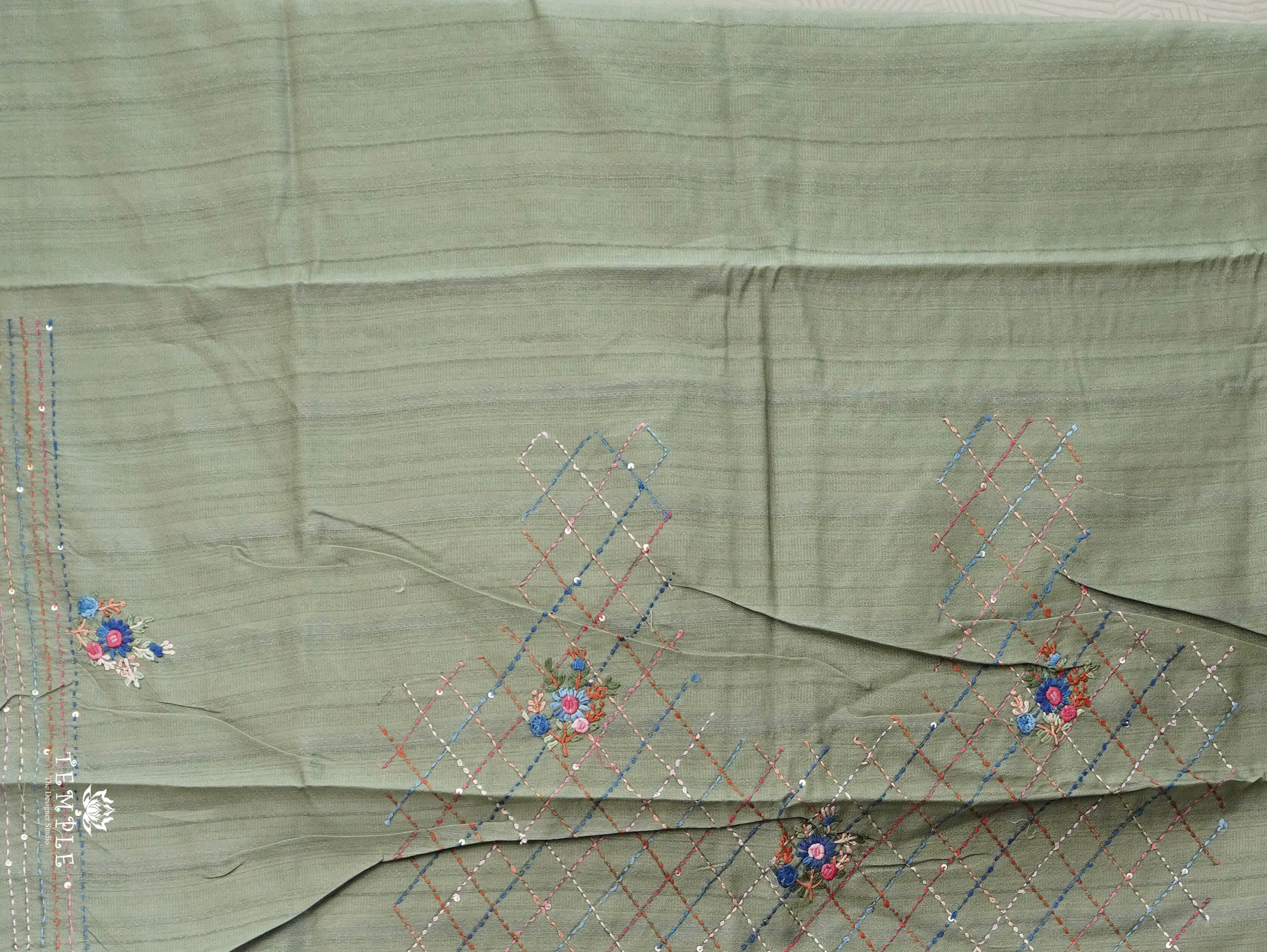 Linen Silk Saree With Kantha Work | TTDS3121
