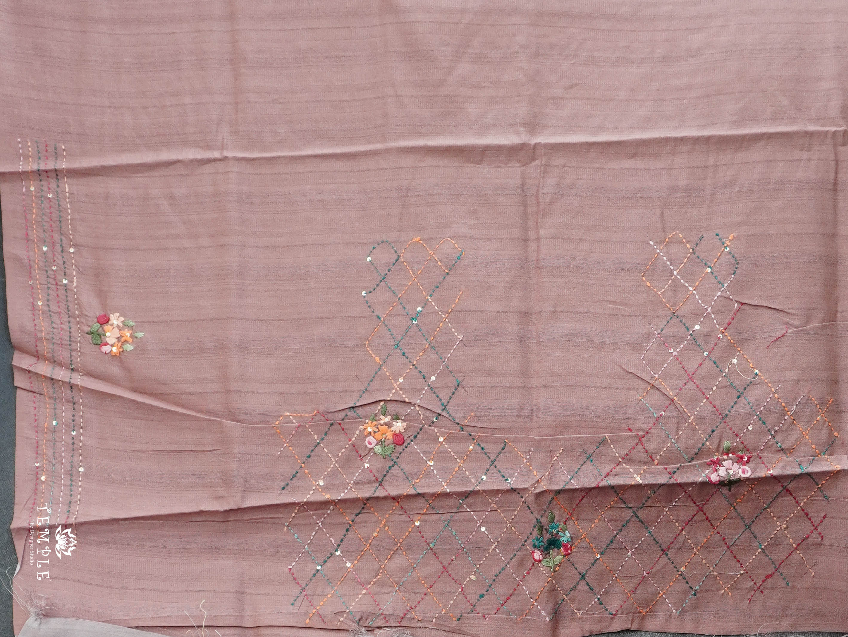 Linen Silk Saree With Kantha Work | TTDS3121