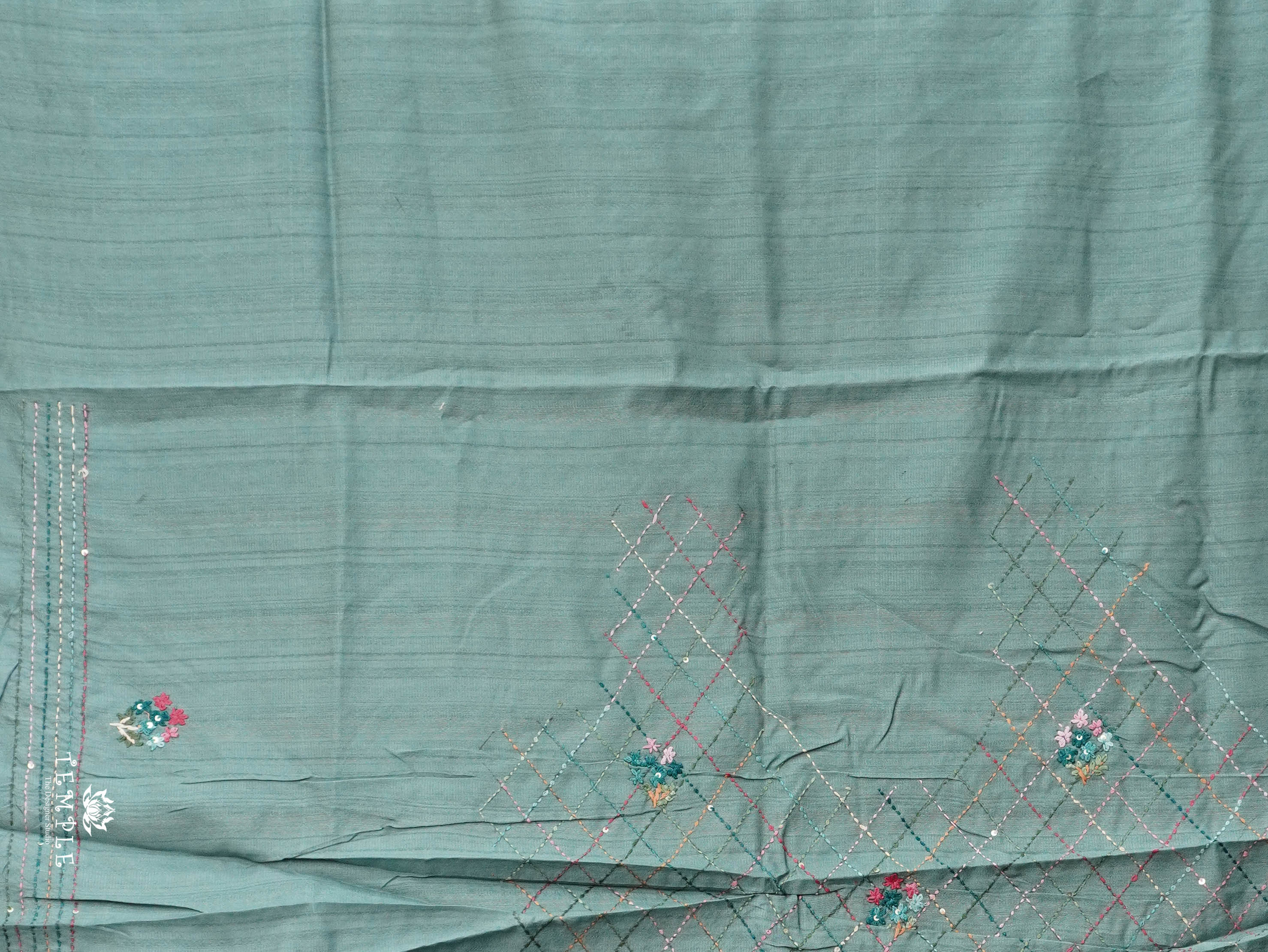 Linen Silk Saree With Kantha Work | TTDS3121
