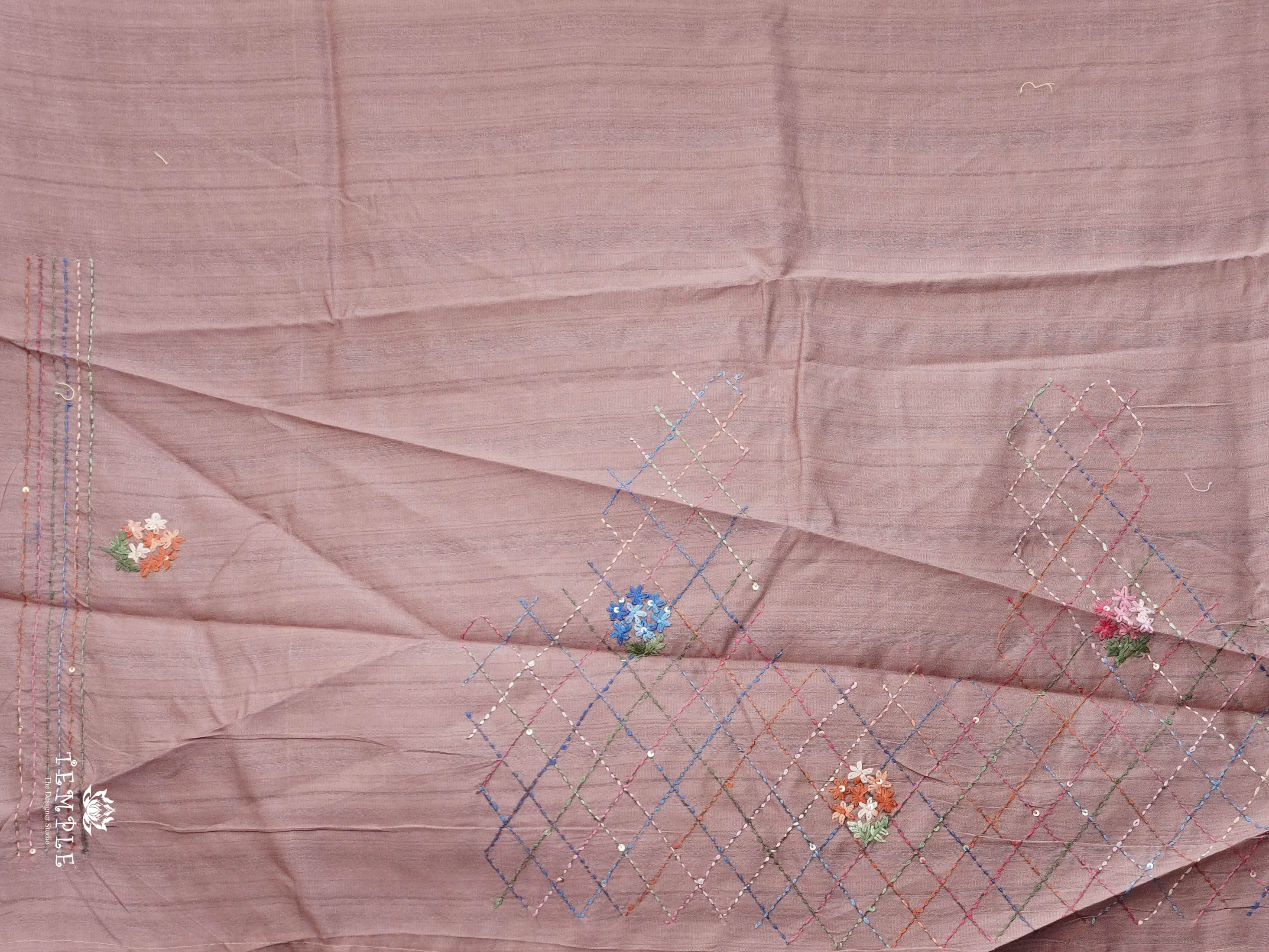 Linen Silk Saree With Kantha Work | TTDS3121