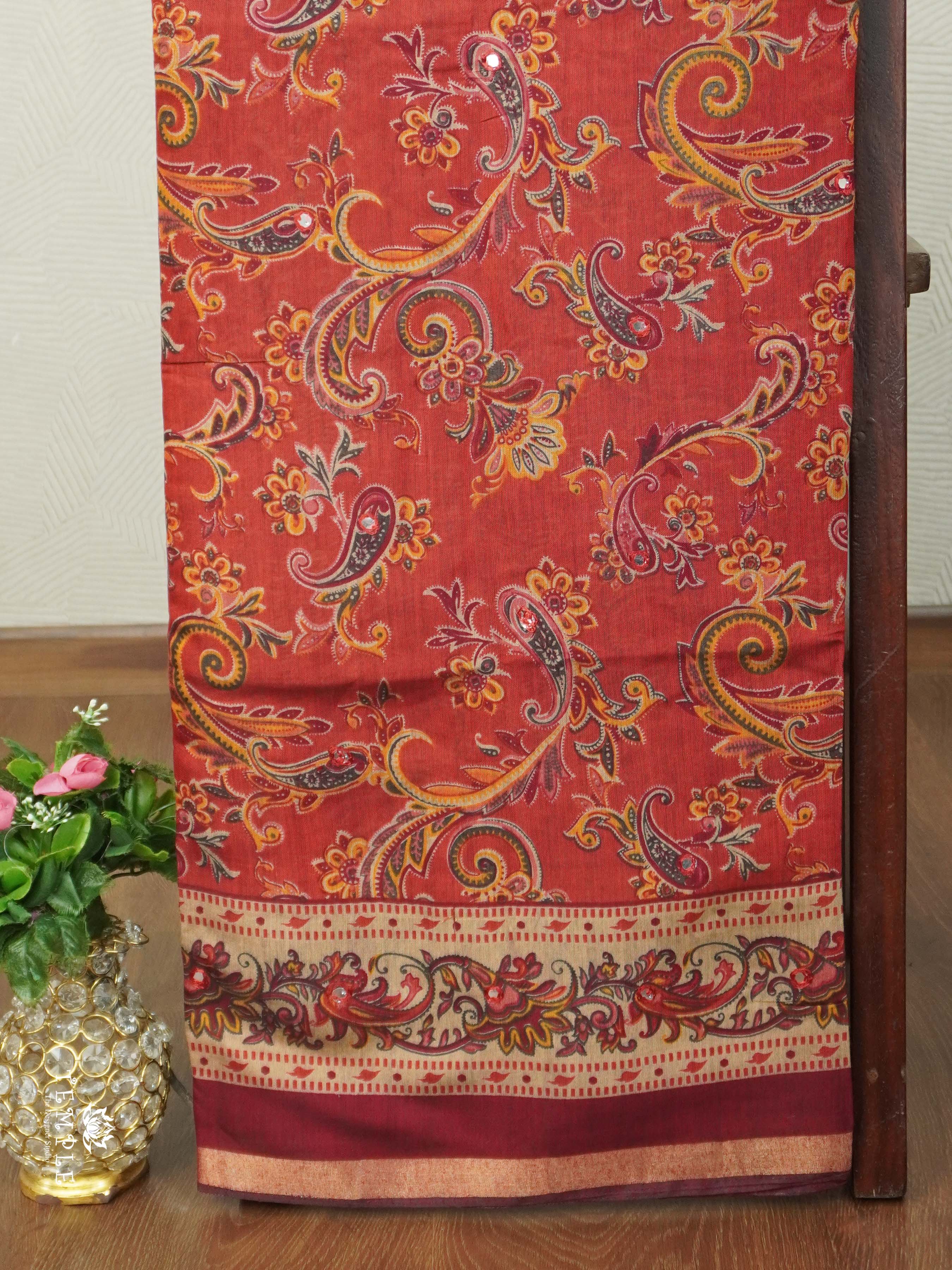 Floral Design Cotton Sarees With Mirror Work | TTDS2614