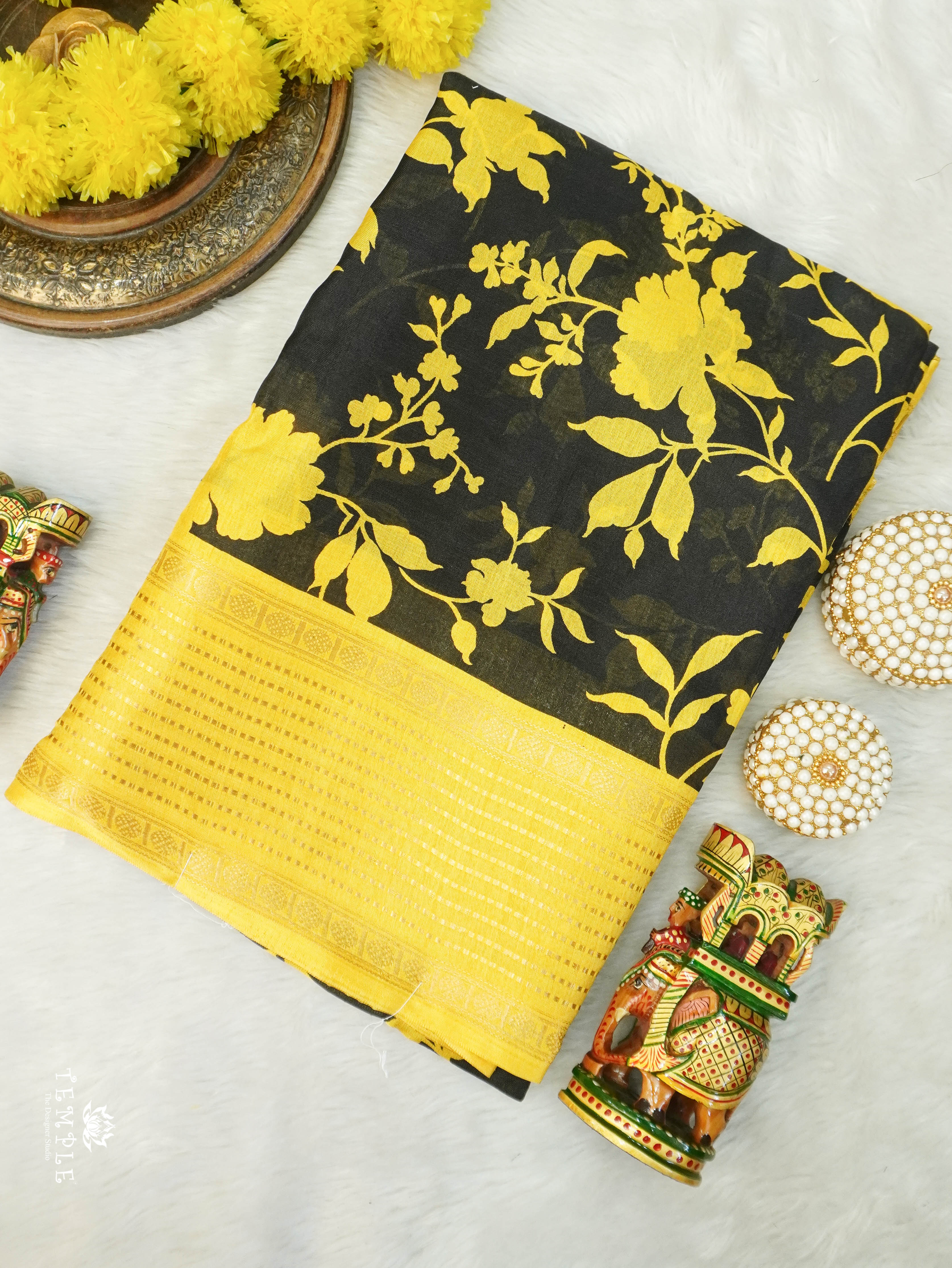 Printed Fancy Saree(Yellow) | TTDS3093