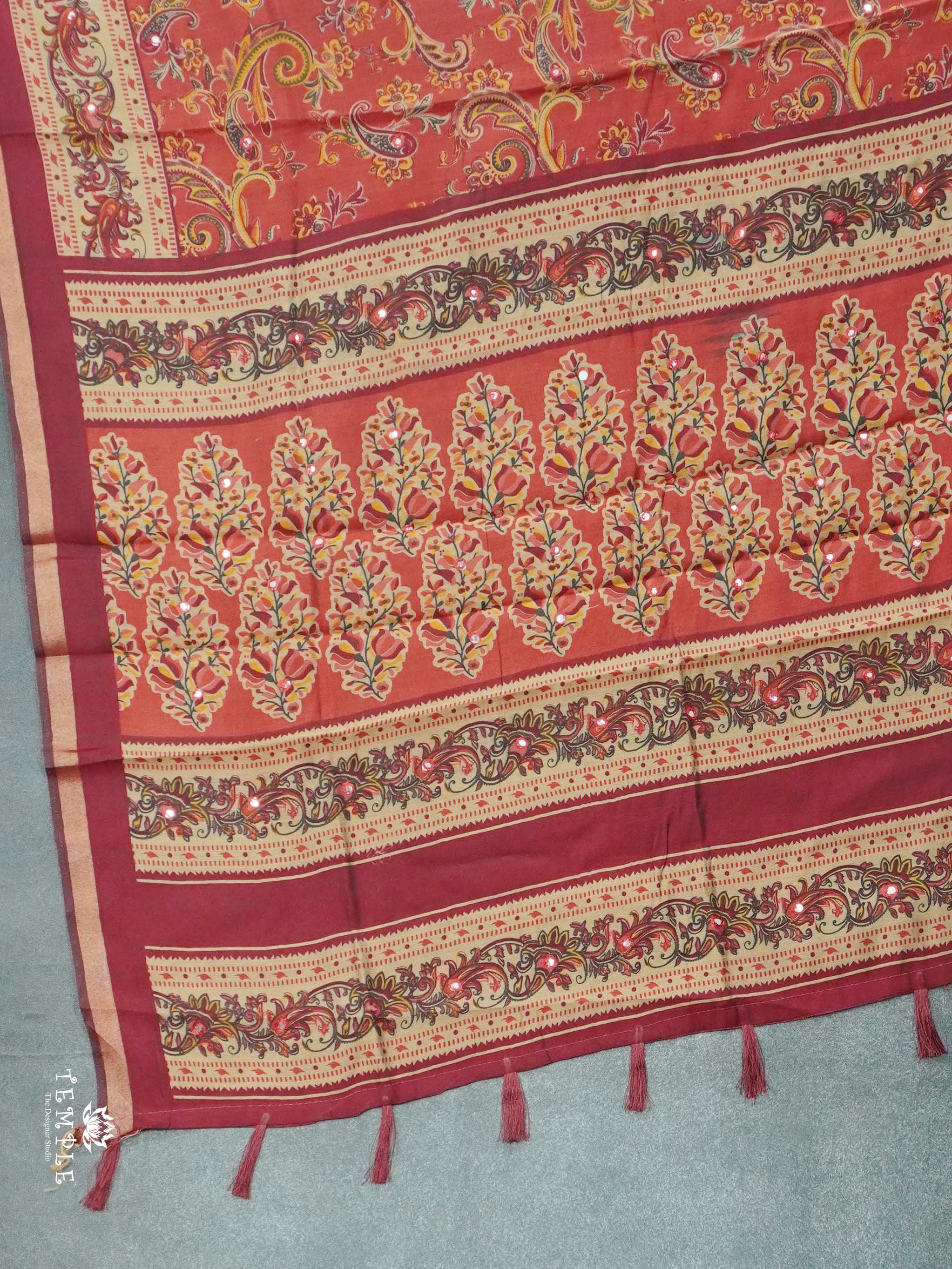 Floral Design Cotton Sarees With Mirror Work | TTDS2614
