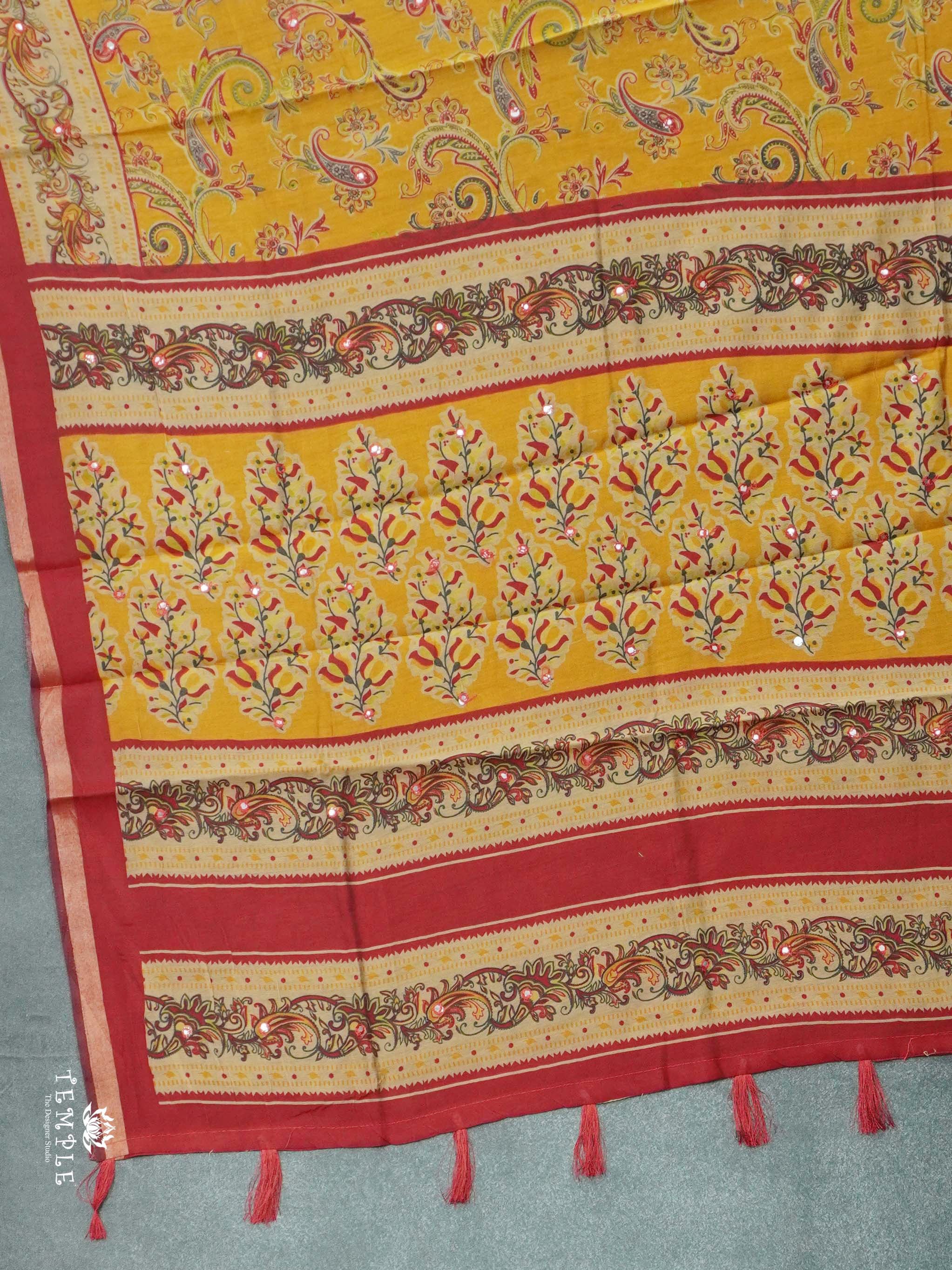 Floral Design Cotton Sarees With Mirror Work | TTDS2614