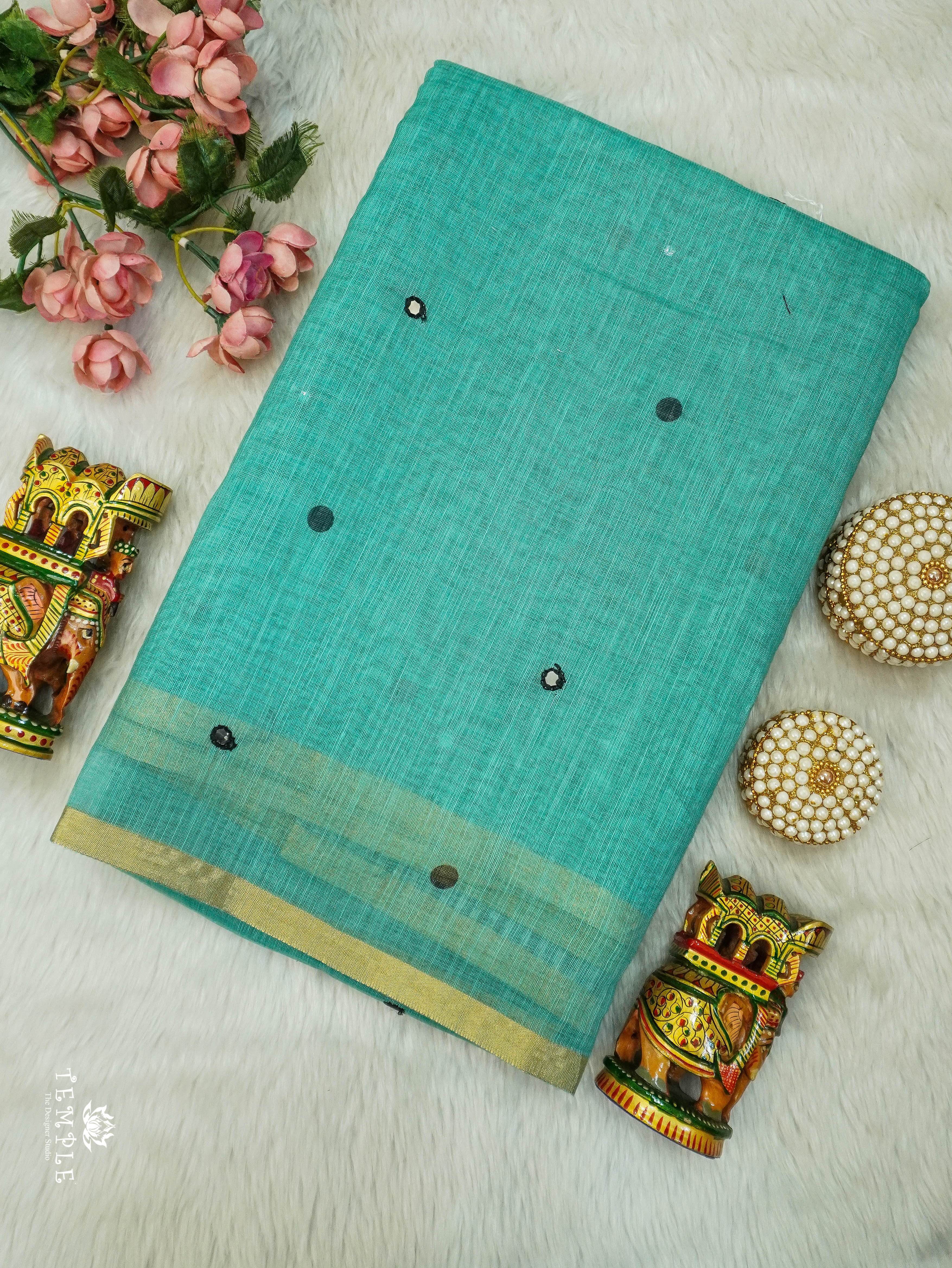 Linen Cotton Saree With Mirror Work | TTDS3108