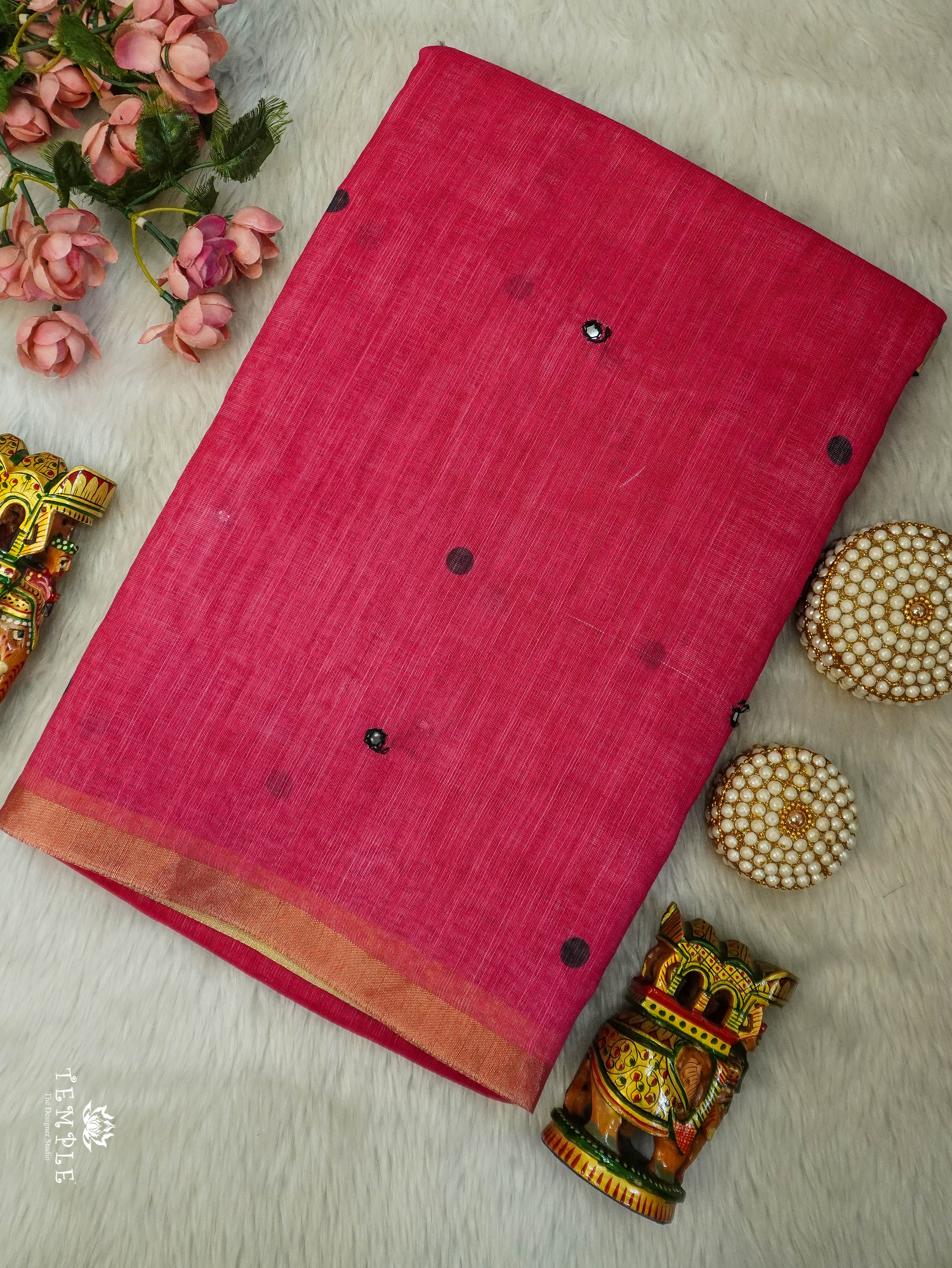 Linen Cotton Saree With Mirror Work | TTDS3108