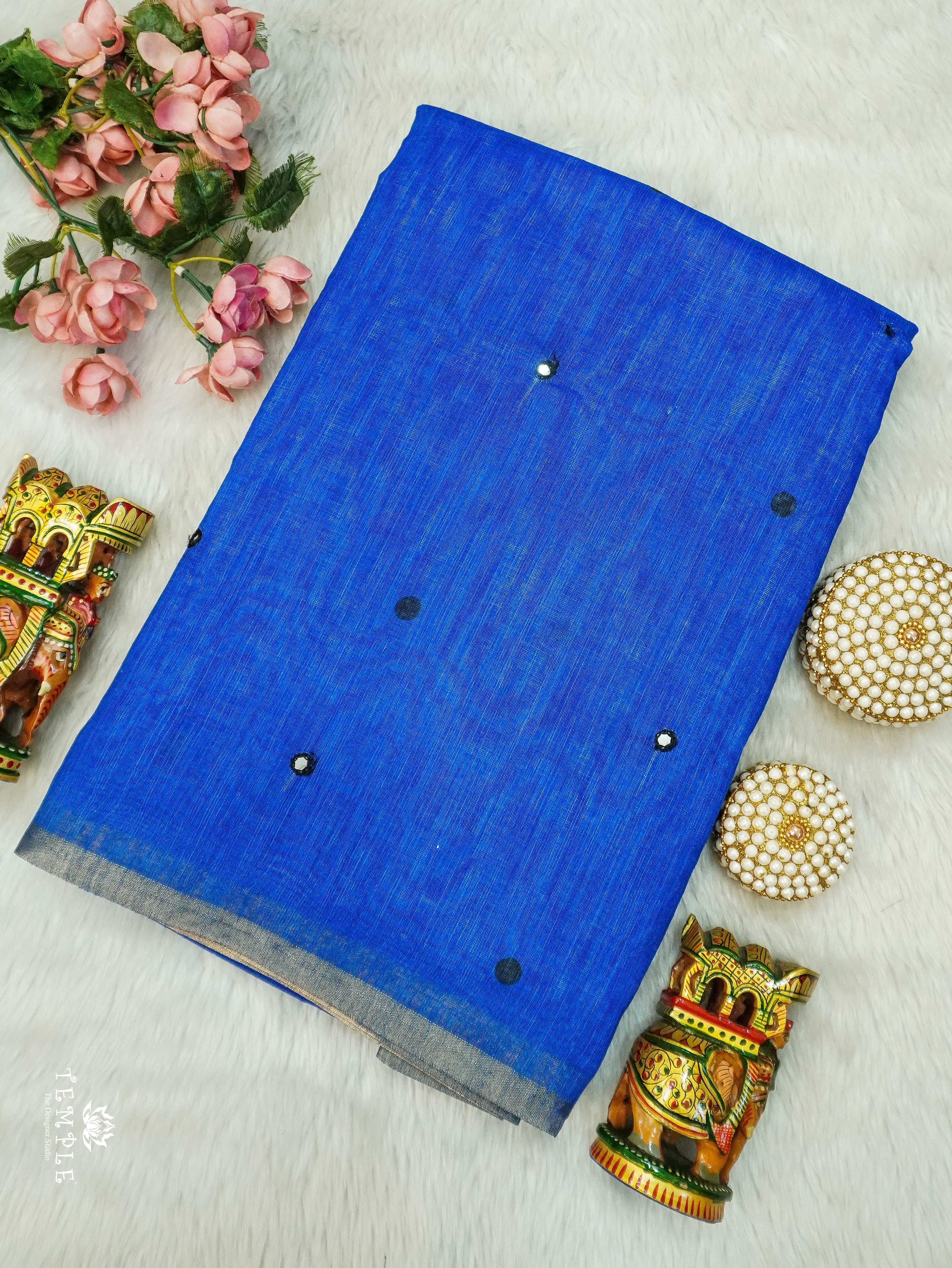 Linen Cotton Saree With Mirror Work | TTDS3108