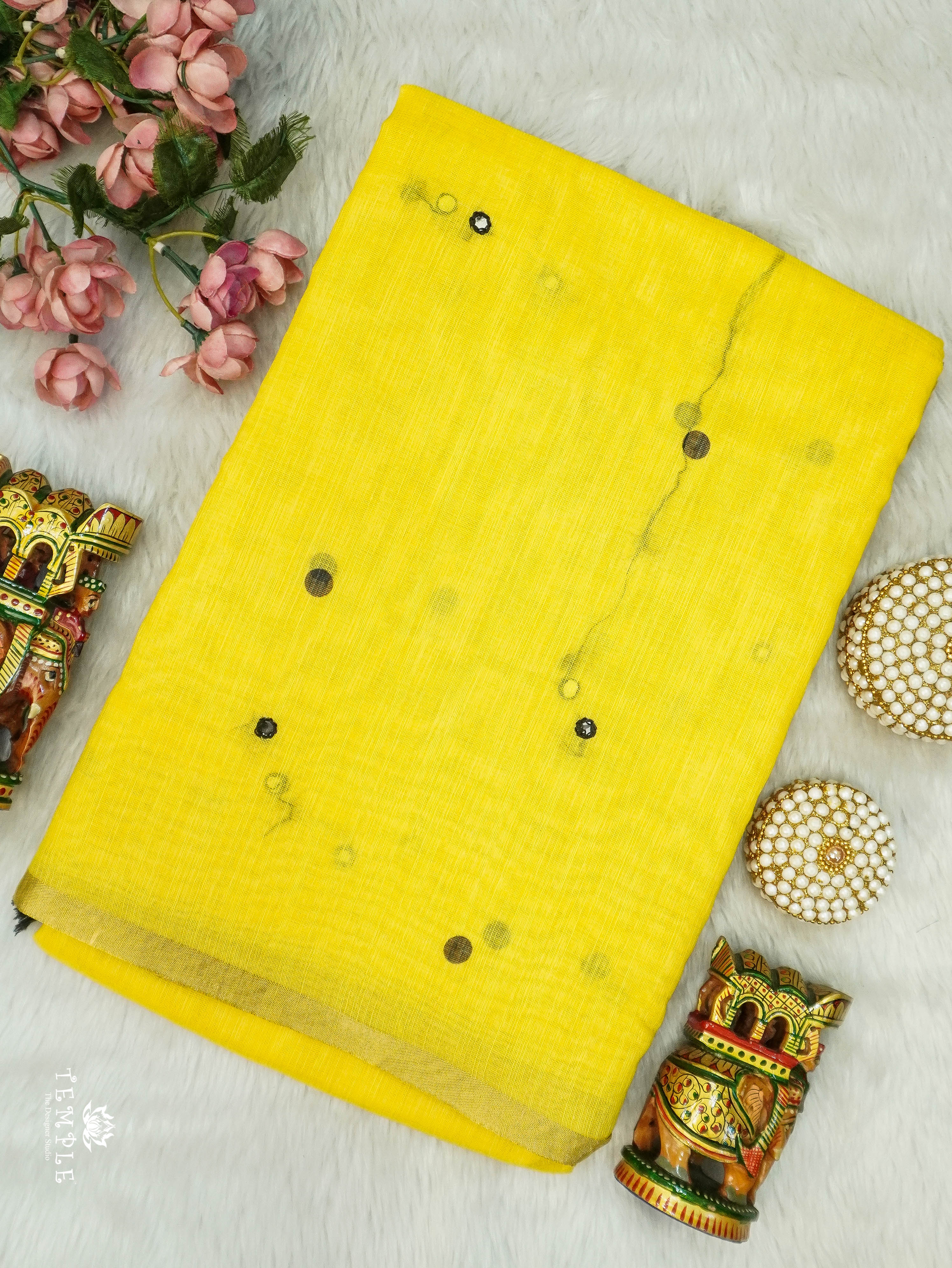 Linen Cotton Saree With Mirror Work | TTDS3108