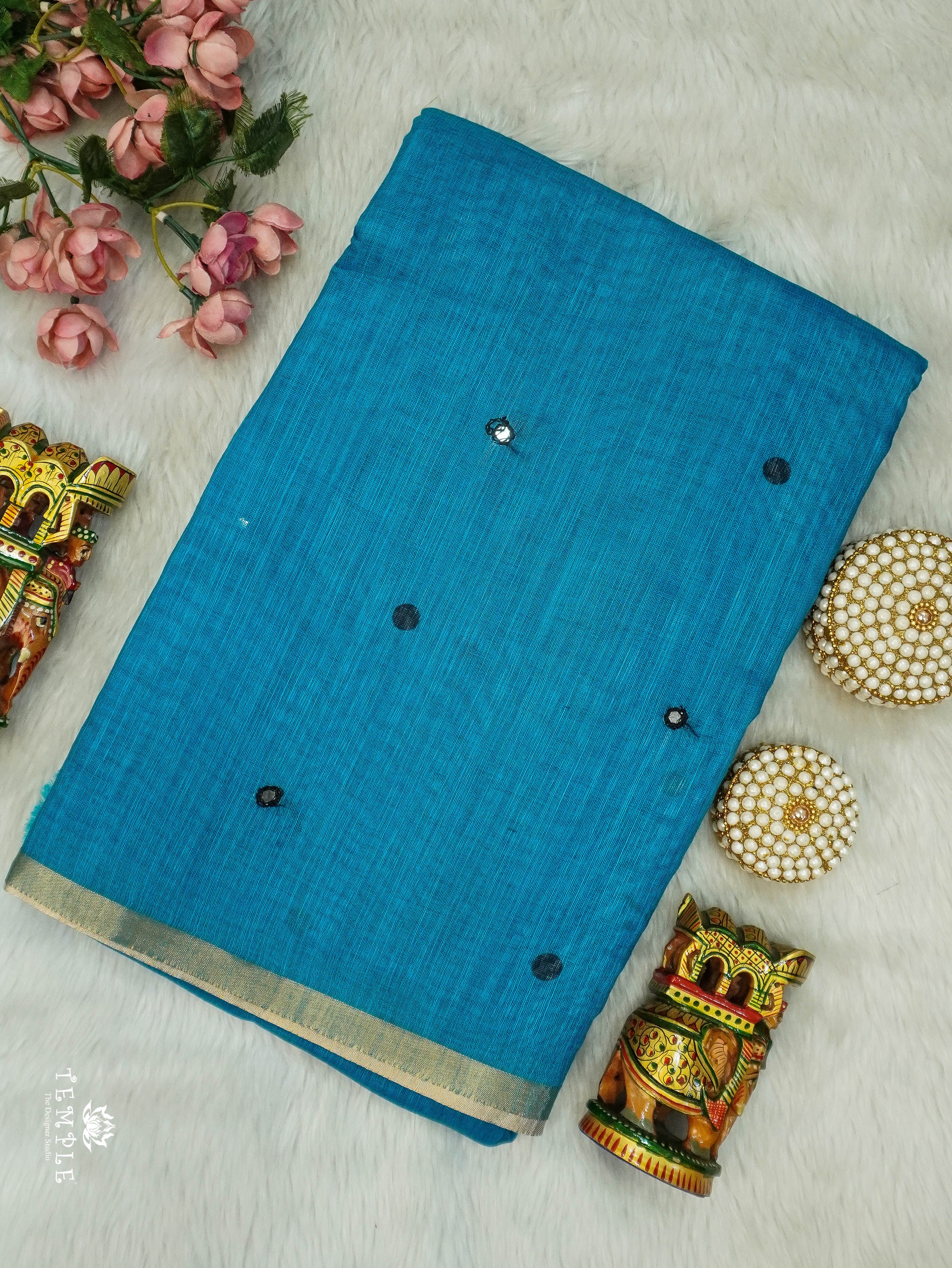Linen Cotton Saree With Mirror Work | TTDS3108