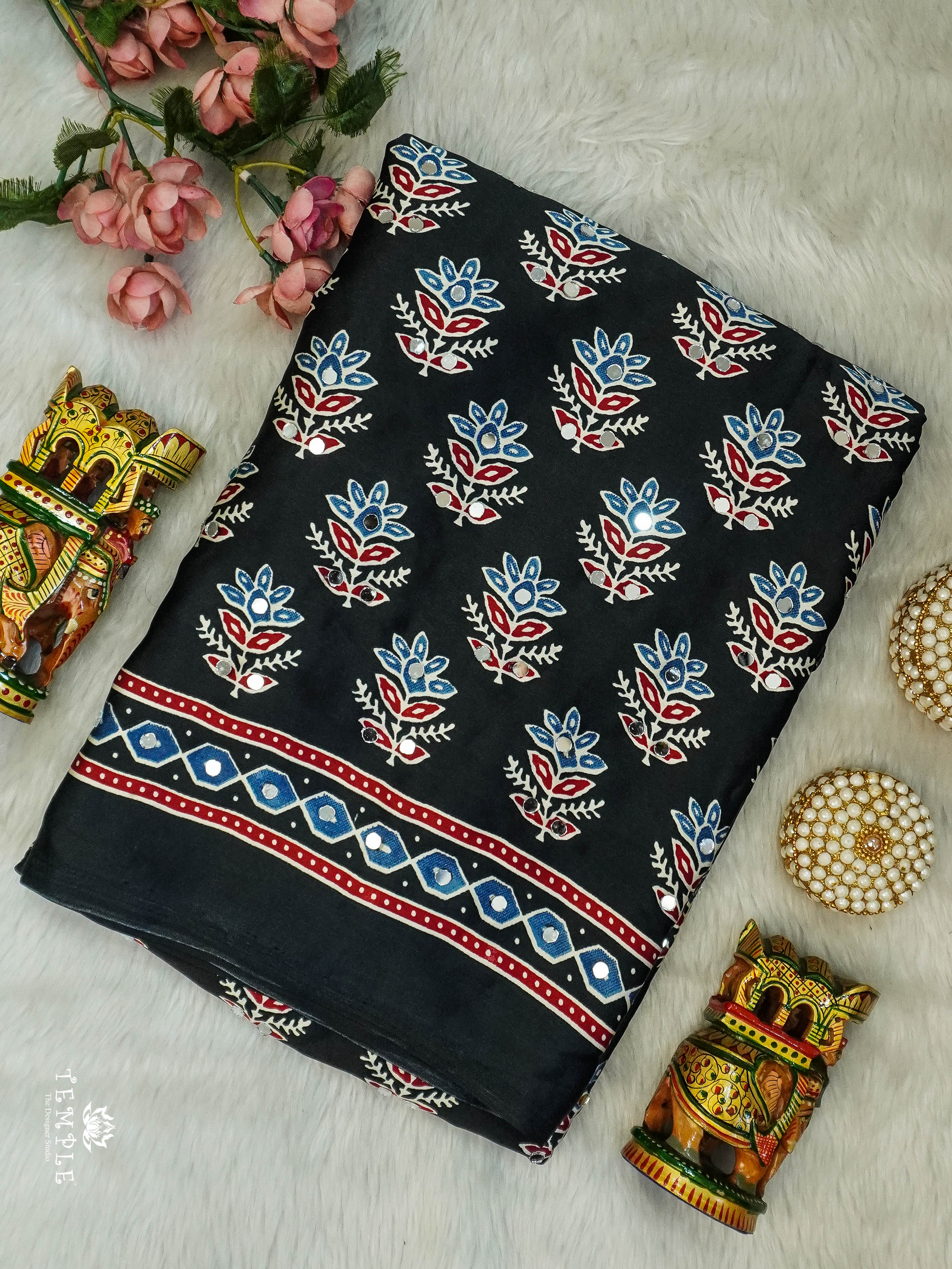 Ajrakh Printed Modal Silk Saree | TTDS3105