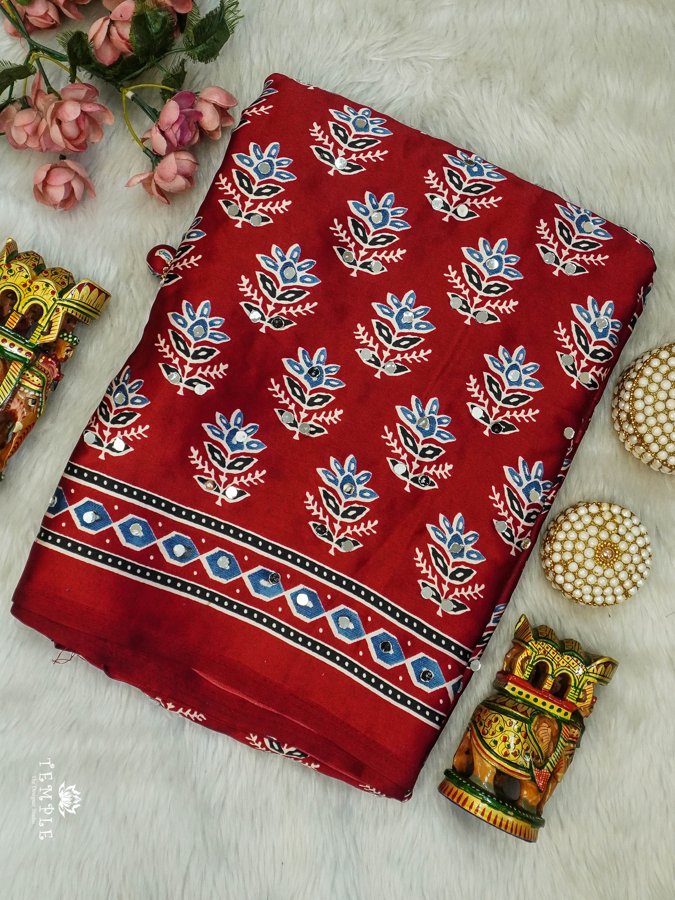 Ajrakh Printed Modal Silk Saree | TTDS3105